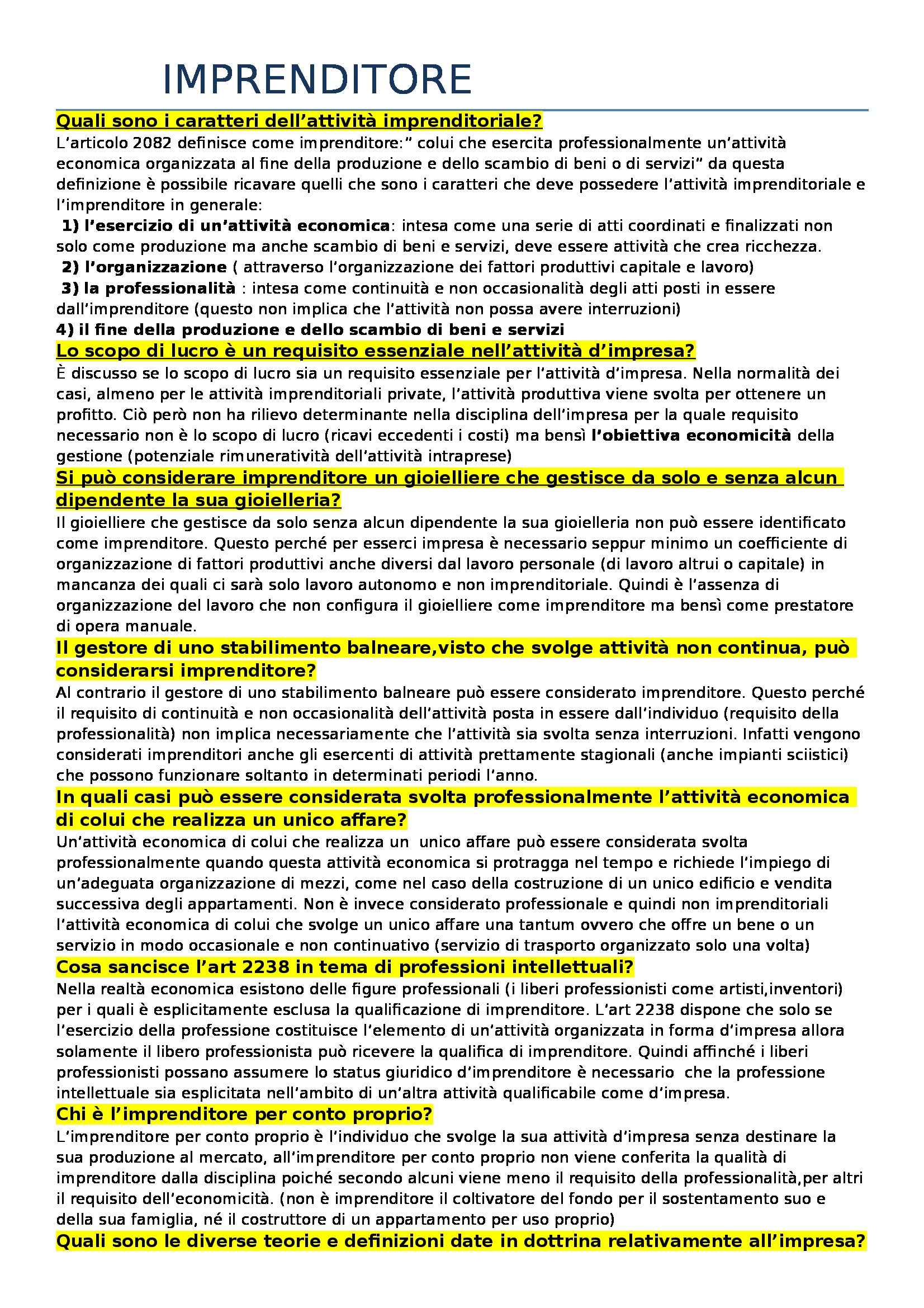Domande per l'esame di diritto commerciale
