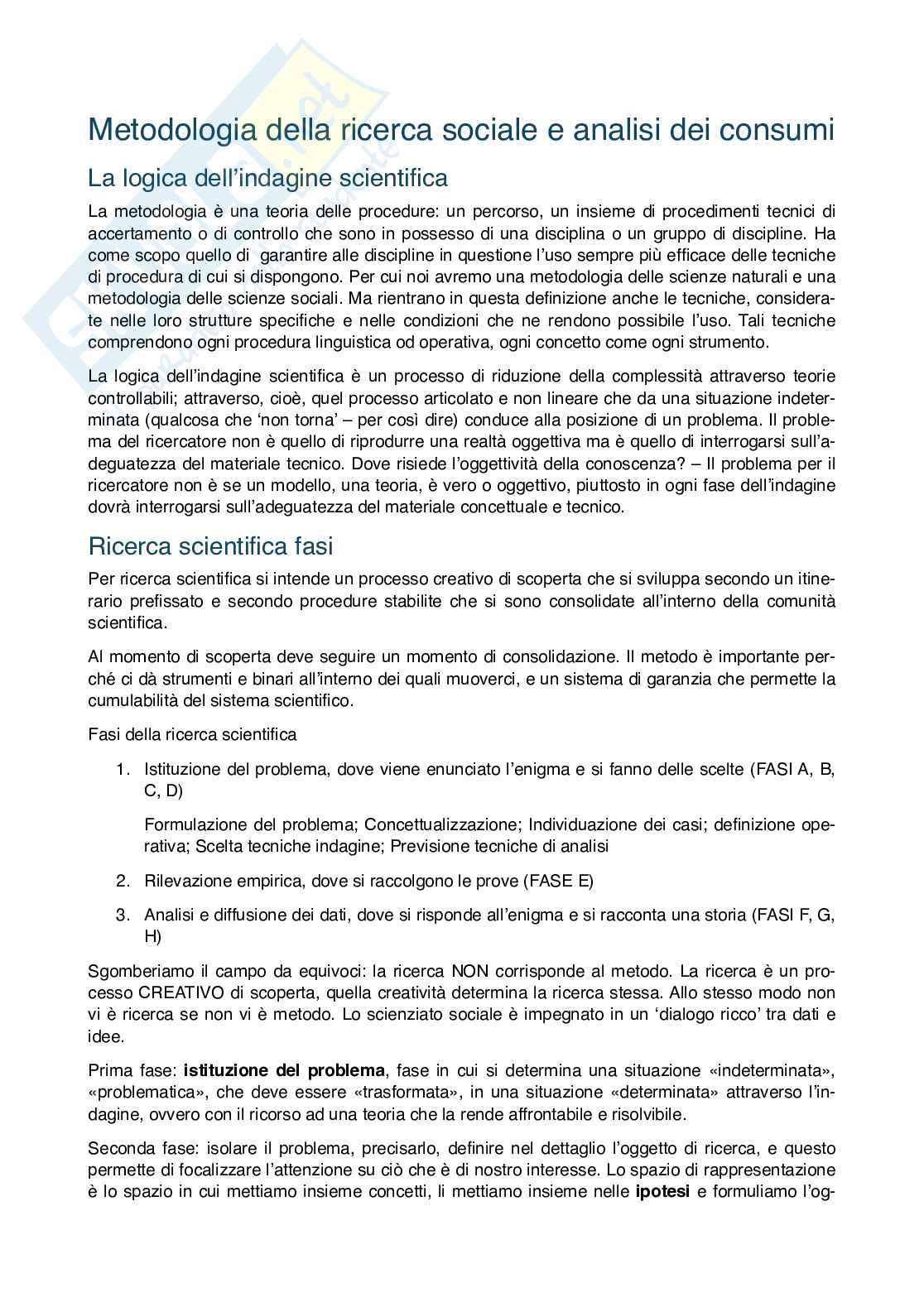Metodologia di ricerca sociale e analisi dei consumi   Pag. 1