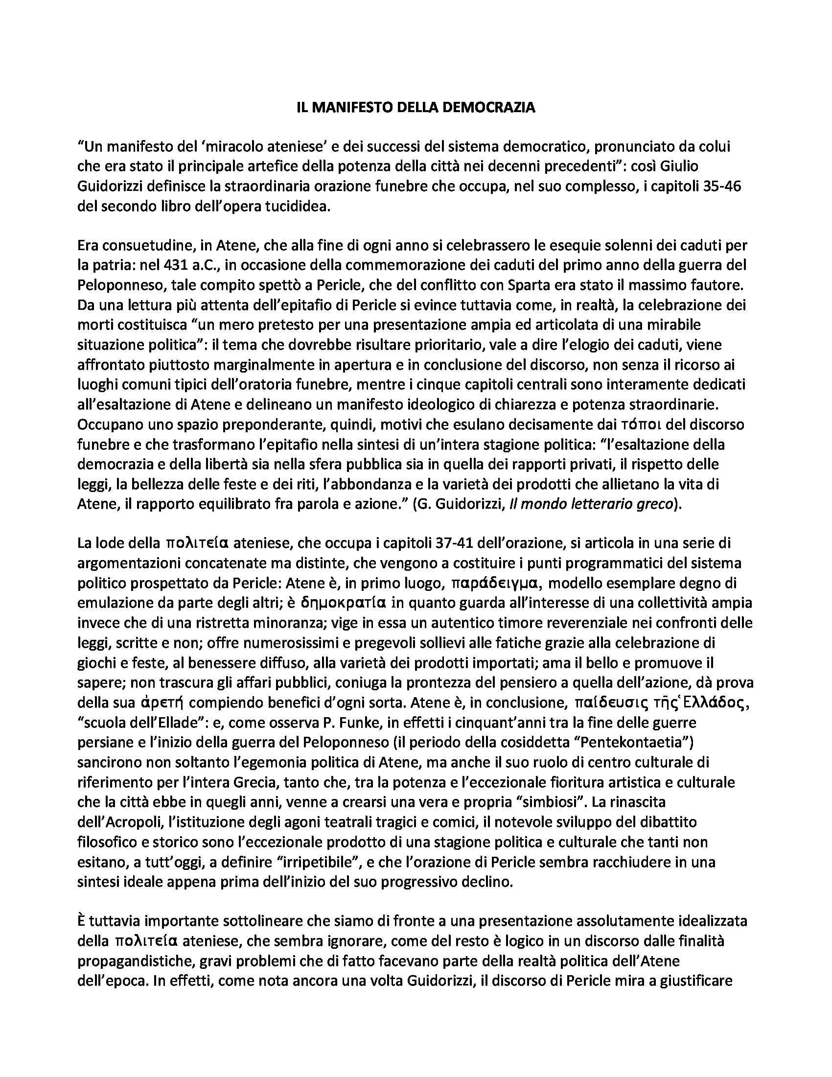 Storia greca - Epitafio di Pericle come manifesto della democrazia ateniese Pag. 2