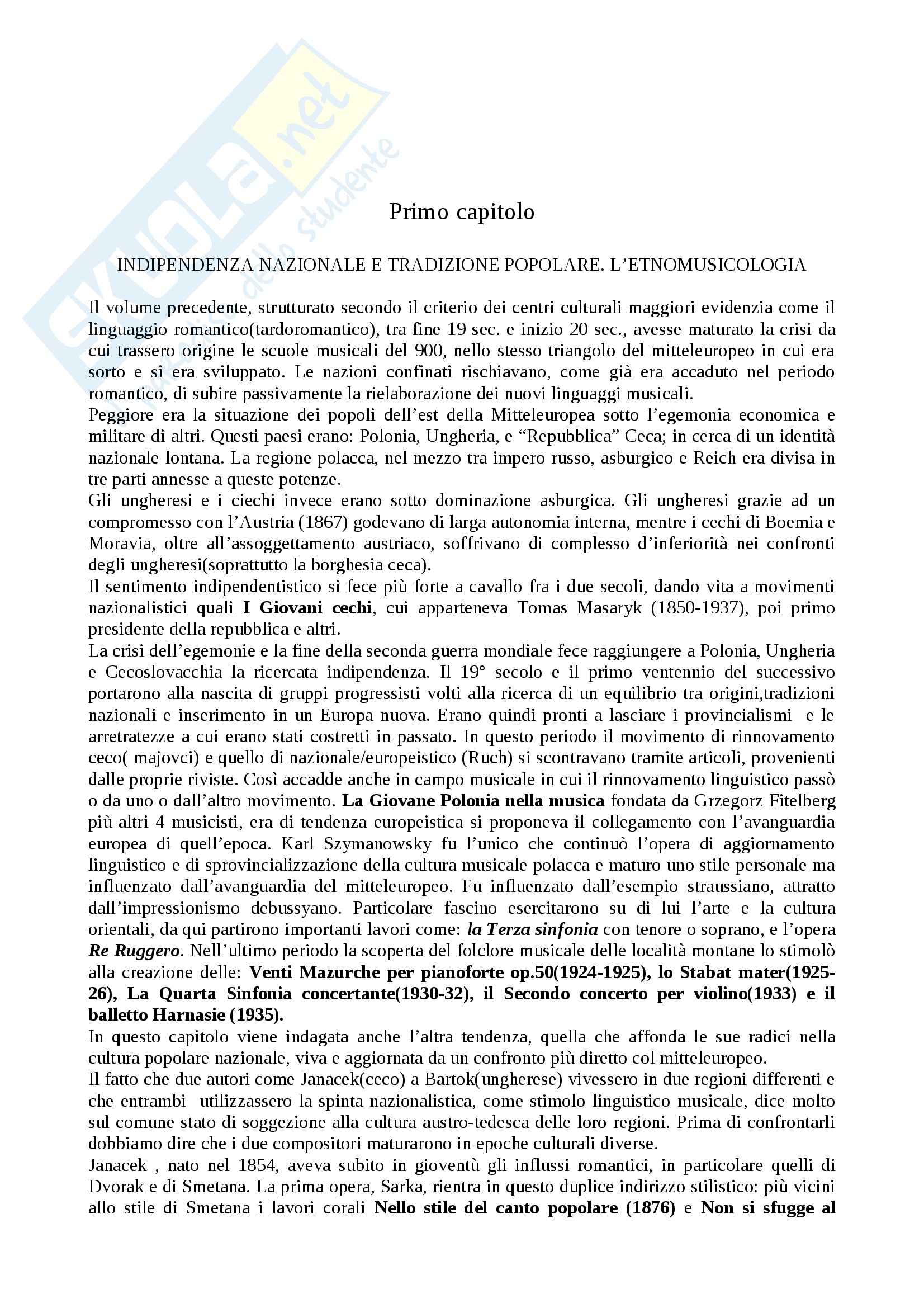 Riassunto esame Storia della musica moderna, prof. Bernasconi, libro consigliato Il Novecento dell'Europa orientale e negli Stati Uniti, Vinay Pag. 1