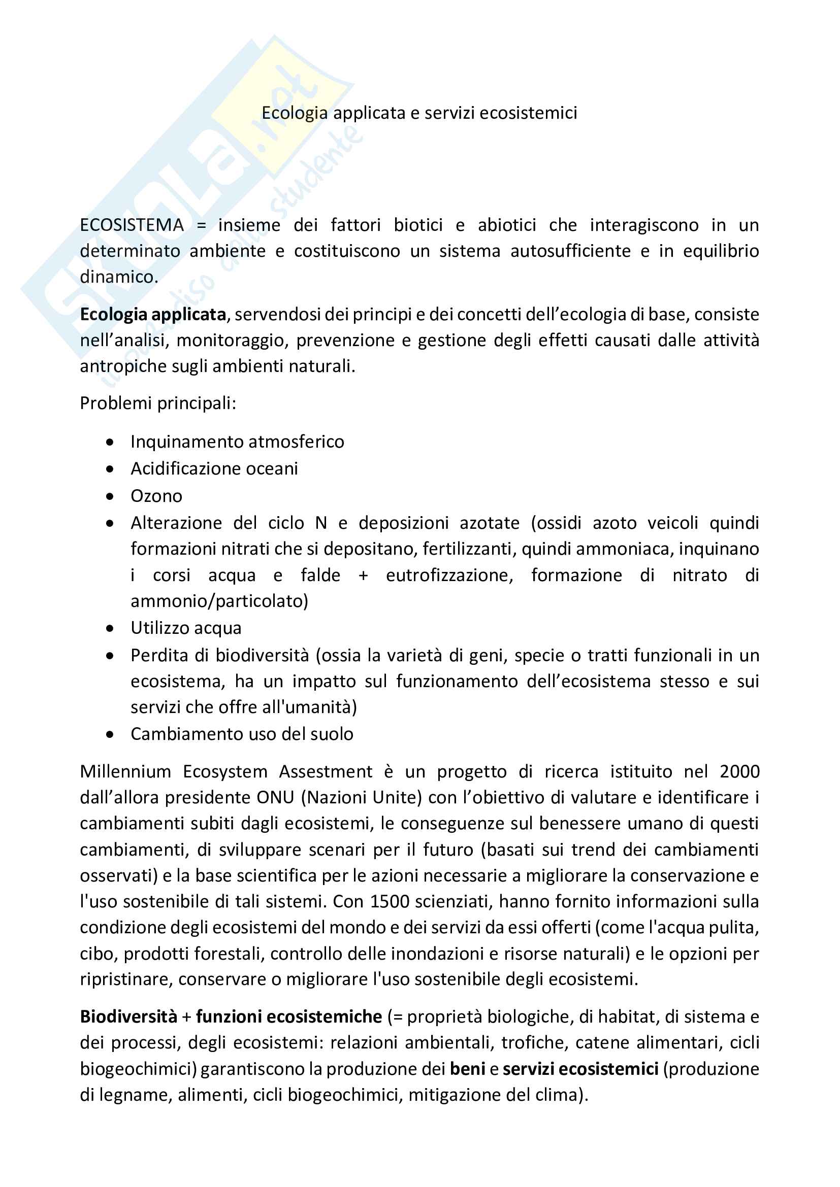 Ecologia applicata e servizi ecosistemici Pag. 1