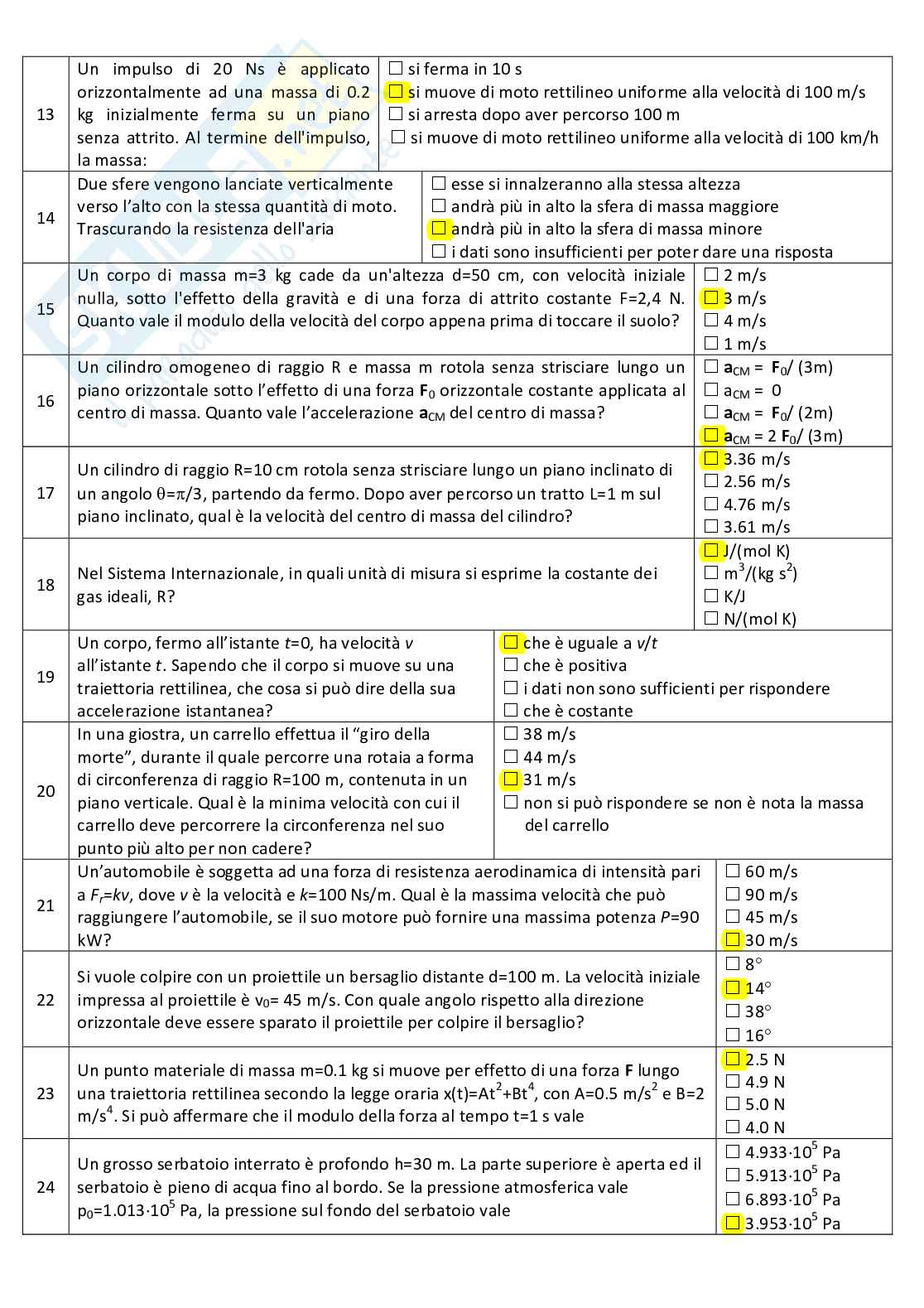 Quiz con relative soluzioni Fisica 1 Pag. 2
