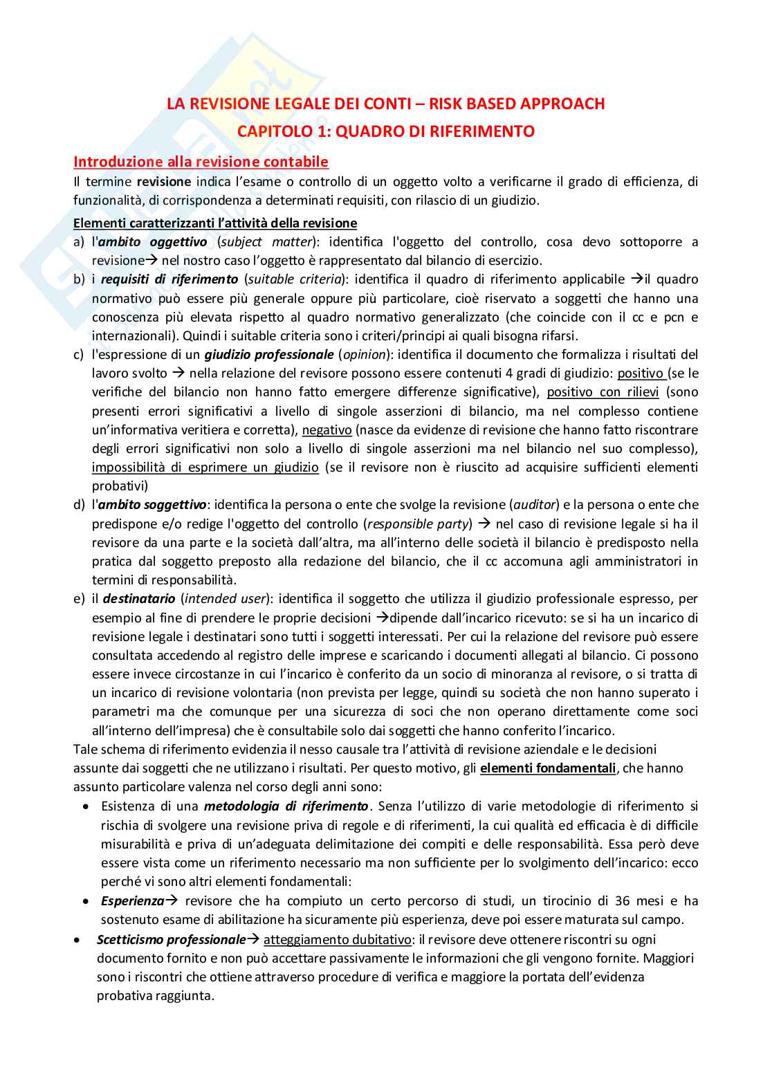 Appunti di Audit e controllo interno Pag. 1