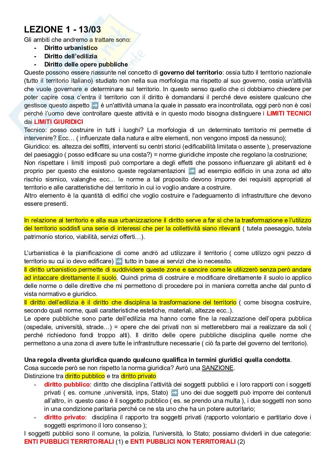 Appunti lezioni Diritto urbanistico e legislazione urbana  Pag. 1