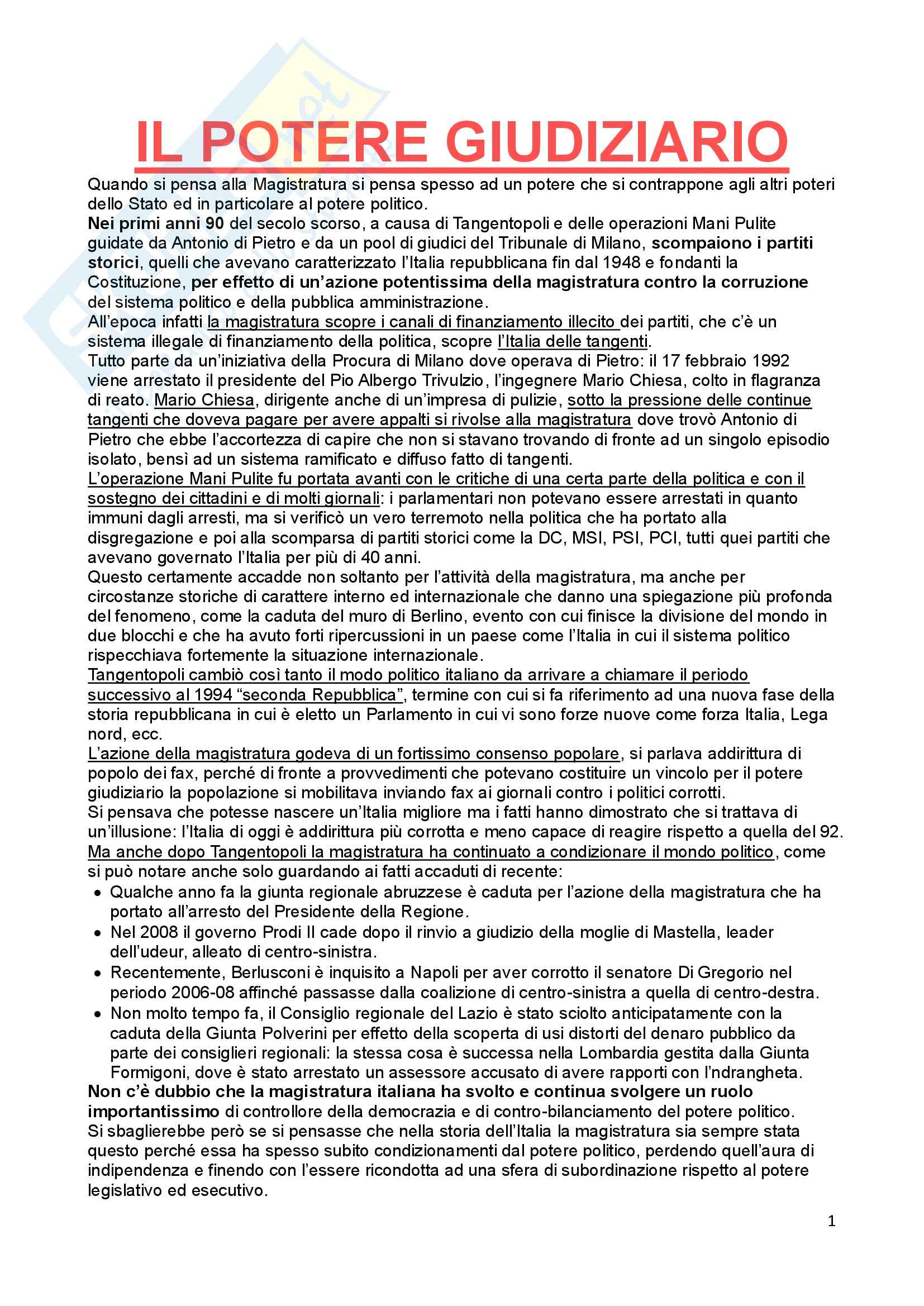 Diritto costituzionale - Il potere giudiziario
