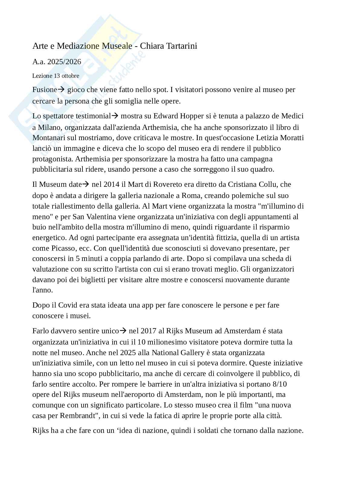 Appunti terza parte corso Arte e mediazione museale Pag. 1