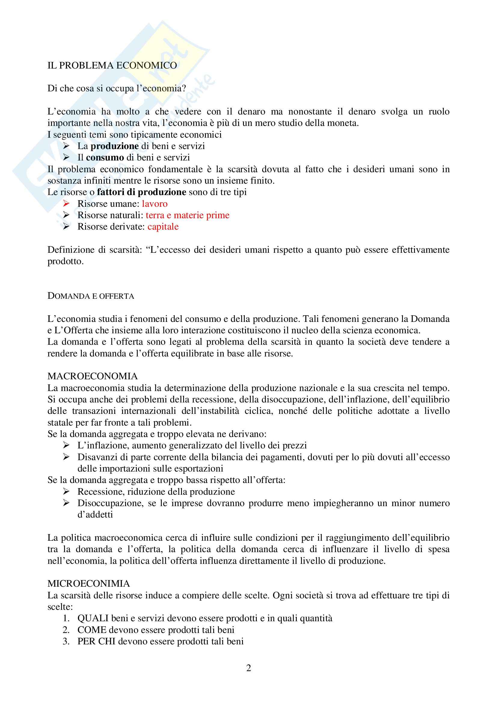 Riassunto esame Economia Politica, prof. Screpanti, libro consigliato Elementi di Economia, Sloman Pag. 1