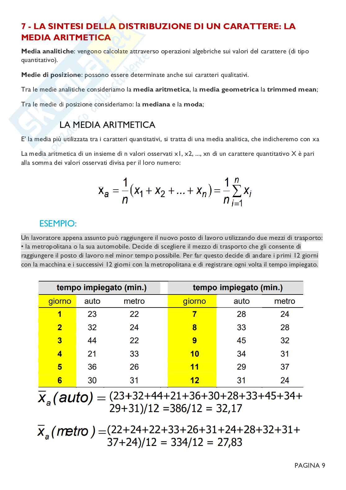 Riassunto esame Statistica, Prof. Pavone Pasquale, libro consigliato Statistica: Metodologie per le scienze economiche e sociali, Borra Pag. 11