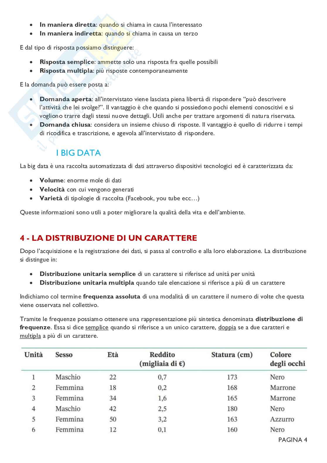 Riassunto esame Statistica, Prof. Pavone Pasquale, libro consigliato Statistica: Metodologie per le scienze economiche e sociali, Borra Pag. 6