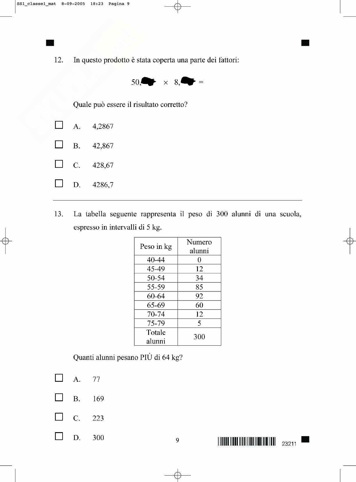 Prova invalsi di matematica classe prima, anno 2006 Pag. 11