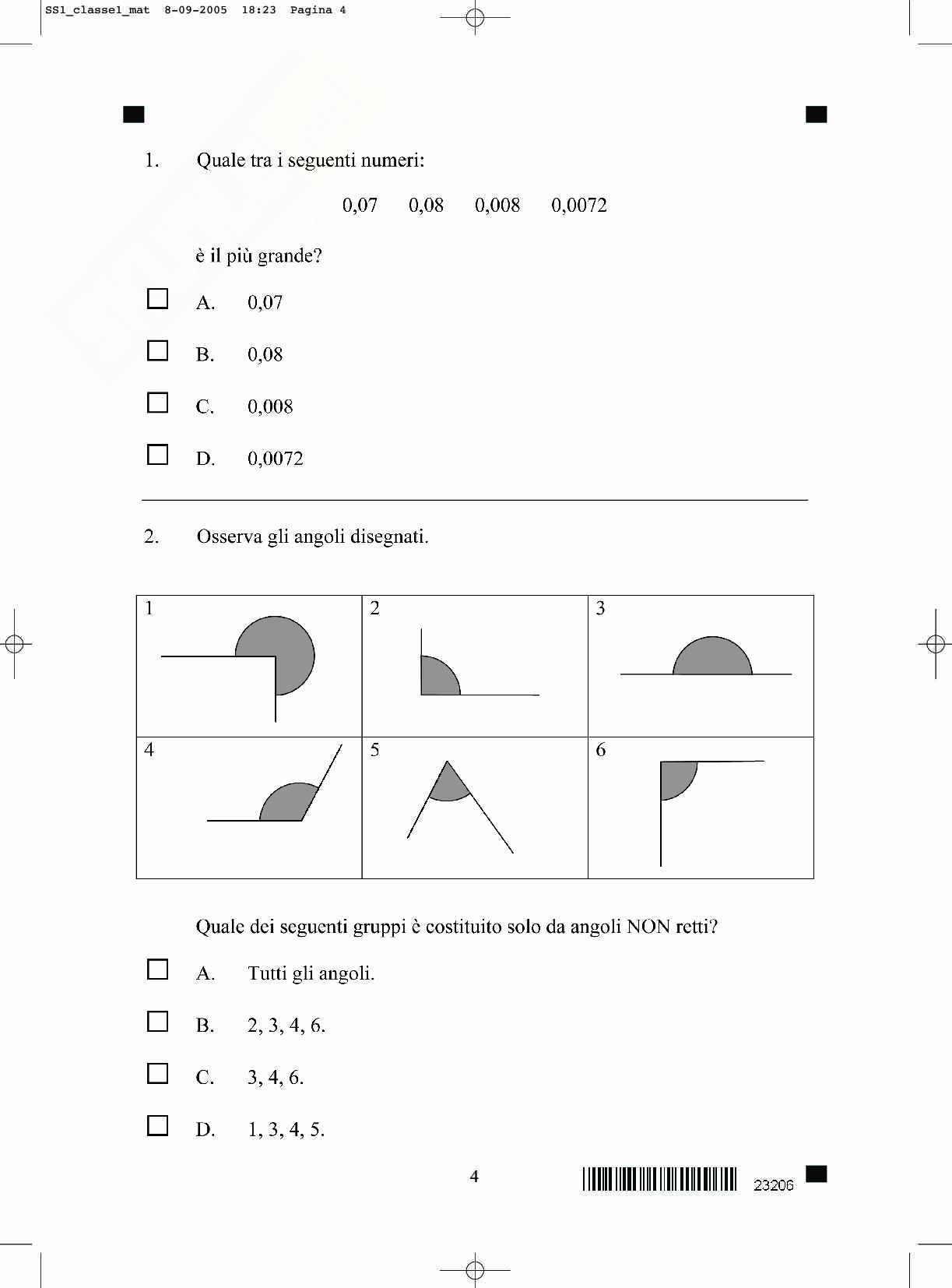 Prova invalsi di matematica classe prima, anno 2006 Pag. 6