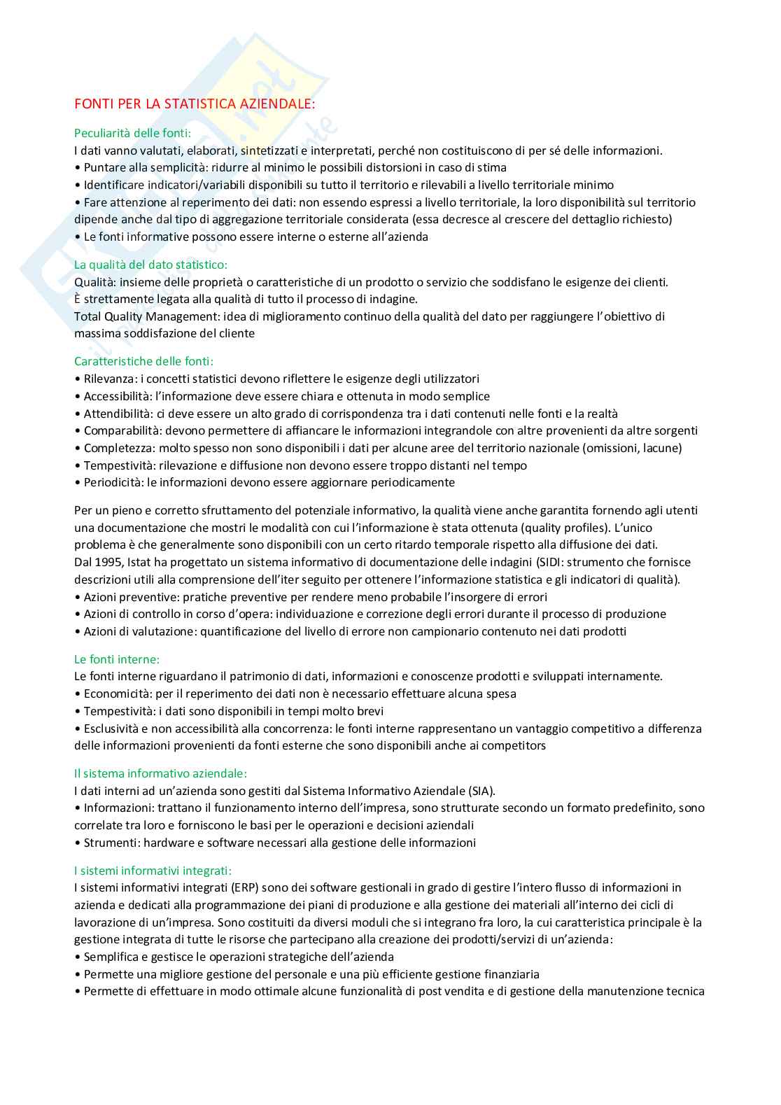 Appunti completi di Statistica Aziendale Pag. 1