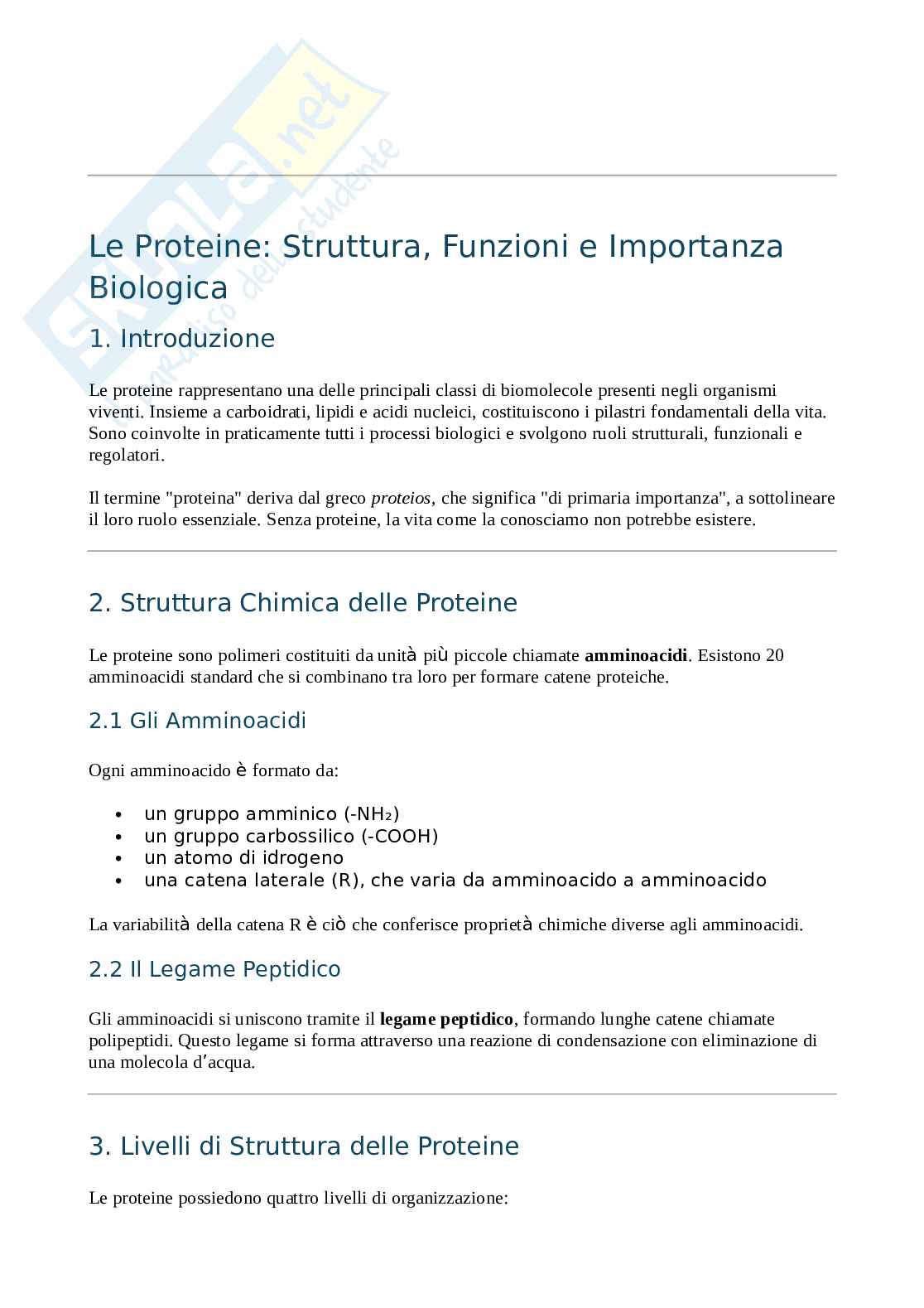 Proteine e loro funzioni Pag. 1