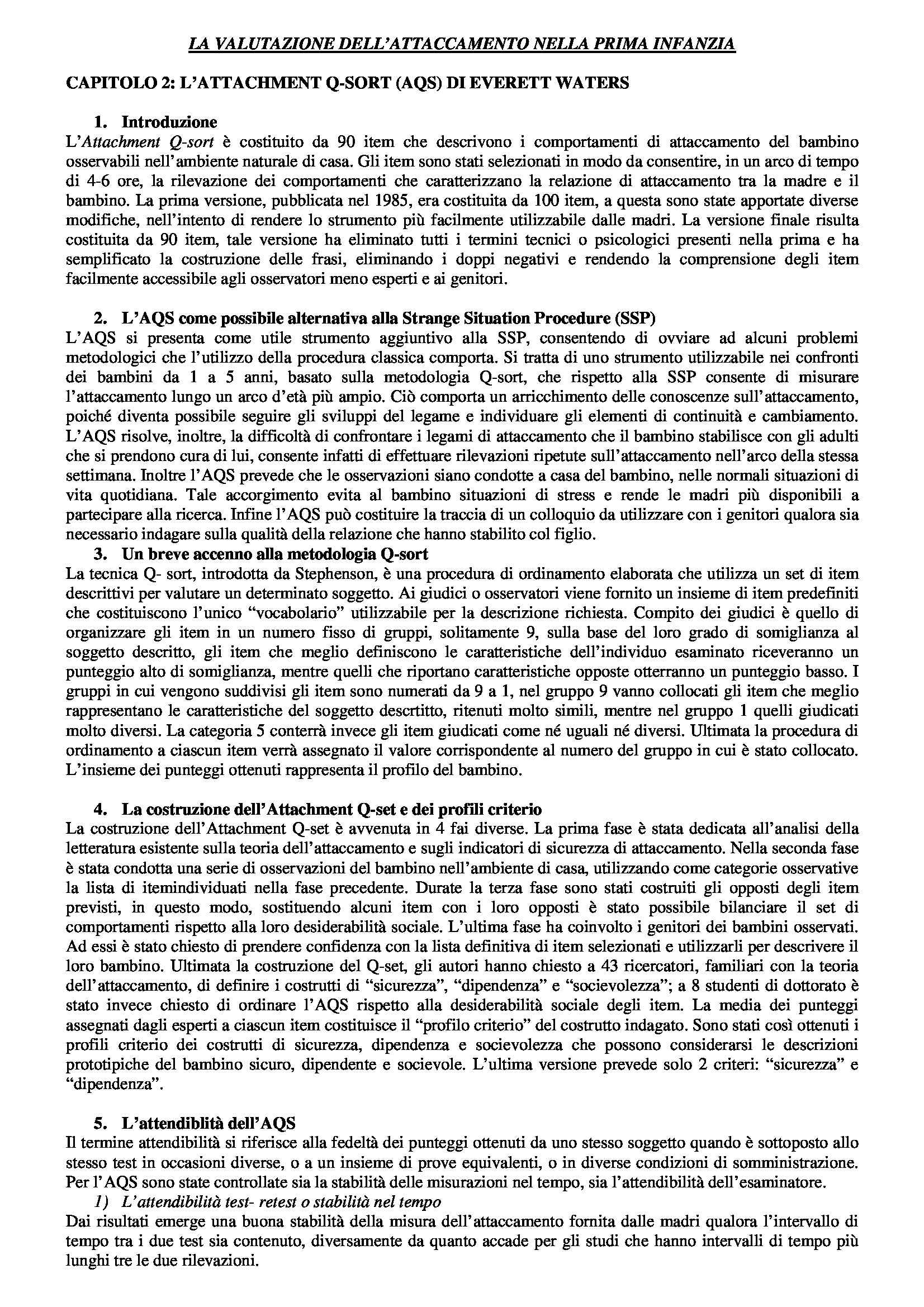 Valutazione dello sviluppo e sostegno alla genitorialità - attachment Q-sort Pag. 1