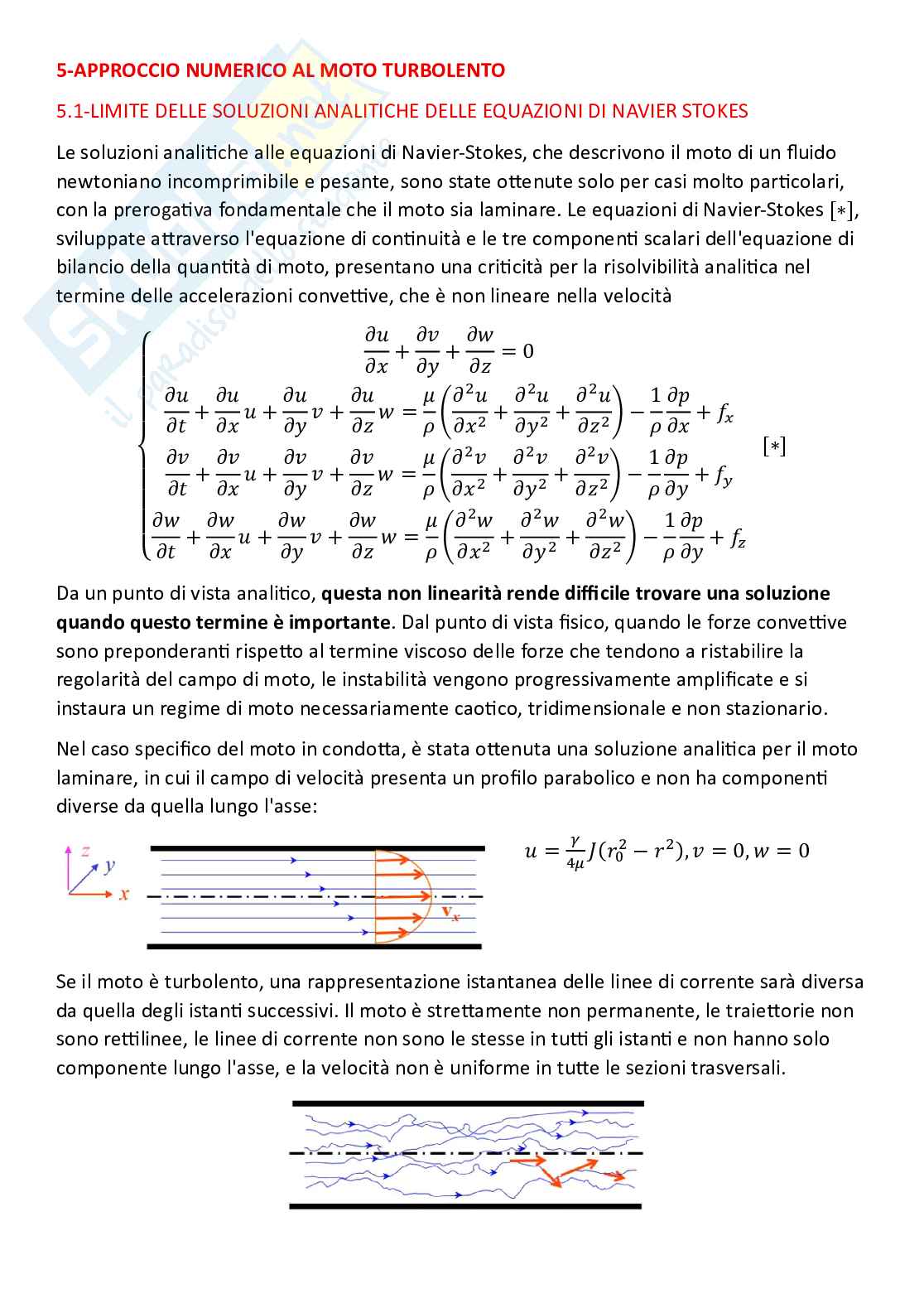 Meccanica dei fluidi, parte finale - Risoluzione numerica delle equazioni di Navier Stokes  Pag. 1