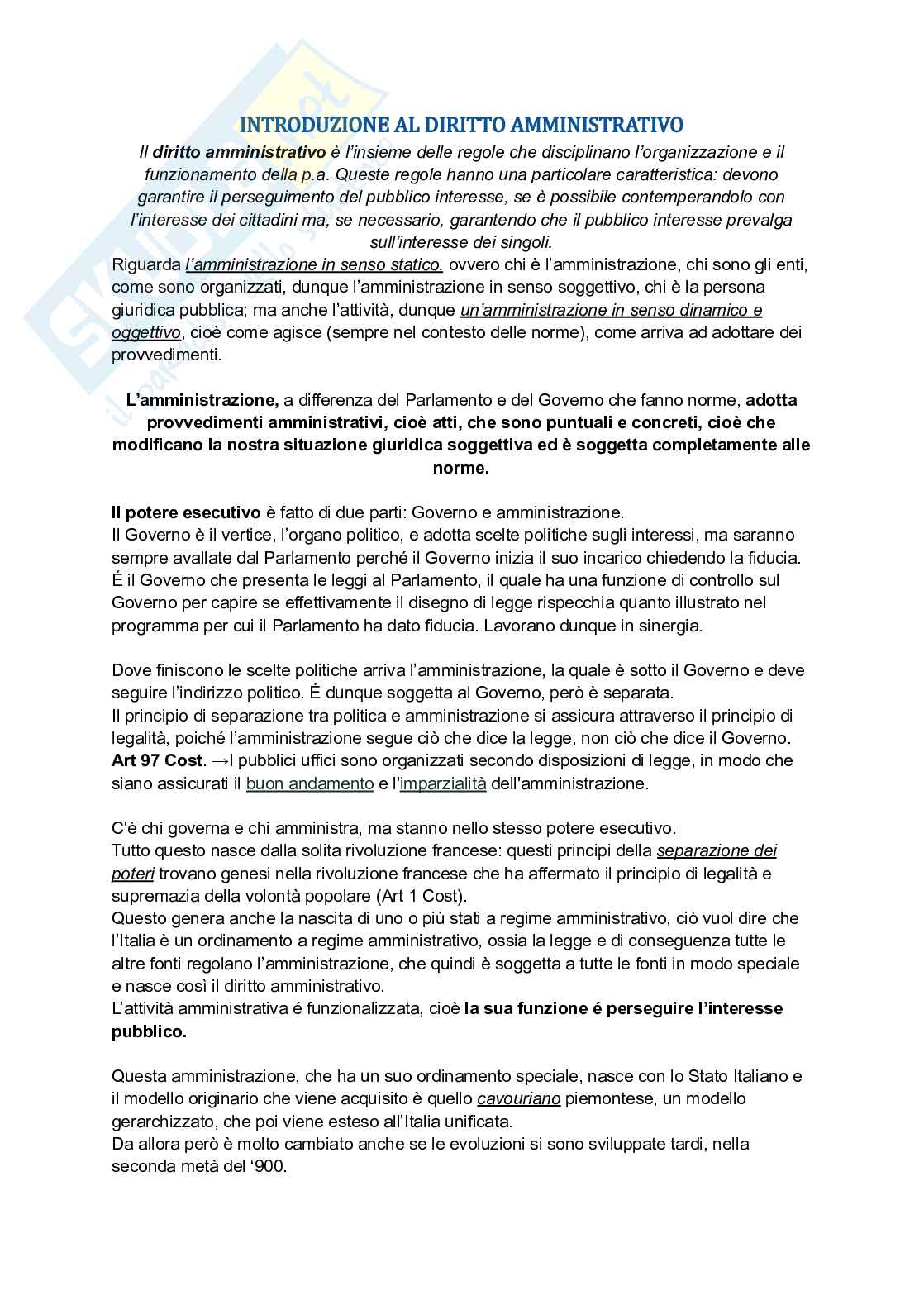 Riassunto esame Diritto amministrativo, Prof. Crepaldi Gabriella, libro consigliato Manuale di diritto amministrativo, Gallo Pag. 1