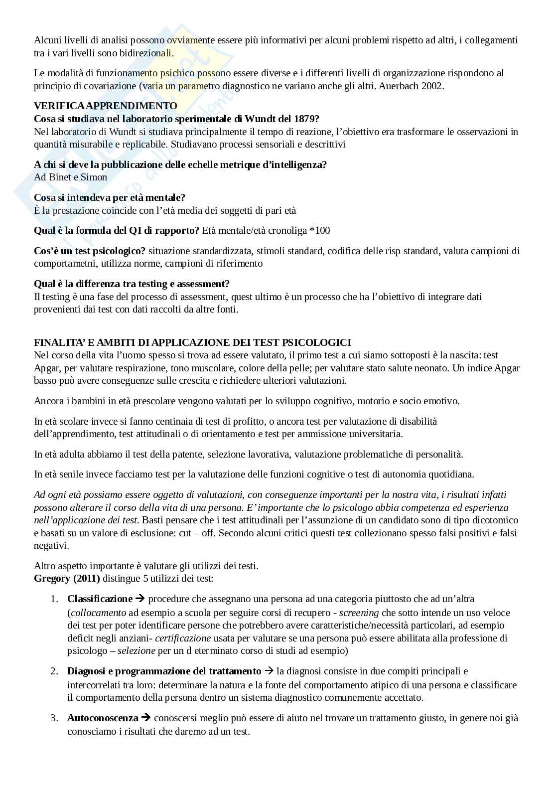 Preparazione per l'esame Uso e interpretazione dei test Pag. 6