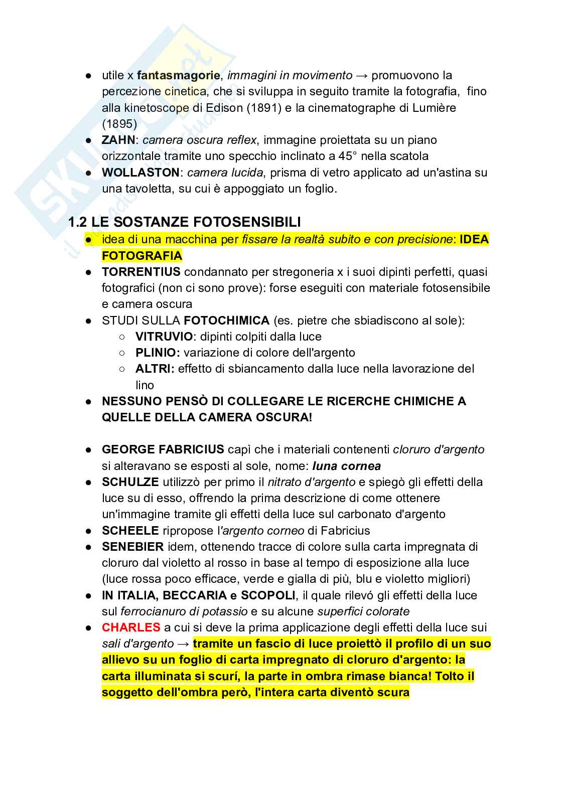 Riassunto esame Storia della fotografia 1, Prof. Rossetti Carla, libro consigliato Storia e tecnica della fotografia, Zannier Pag. 2