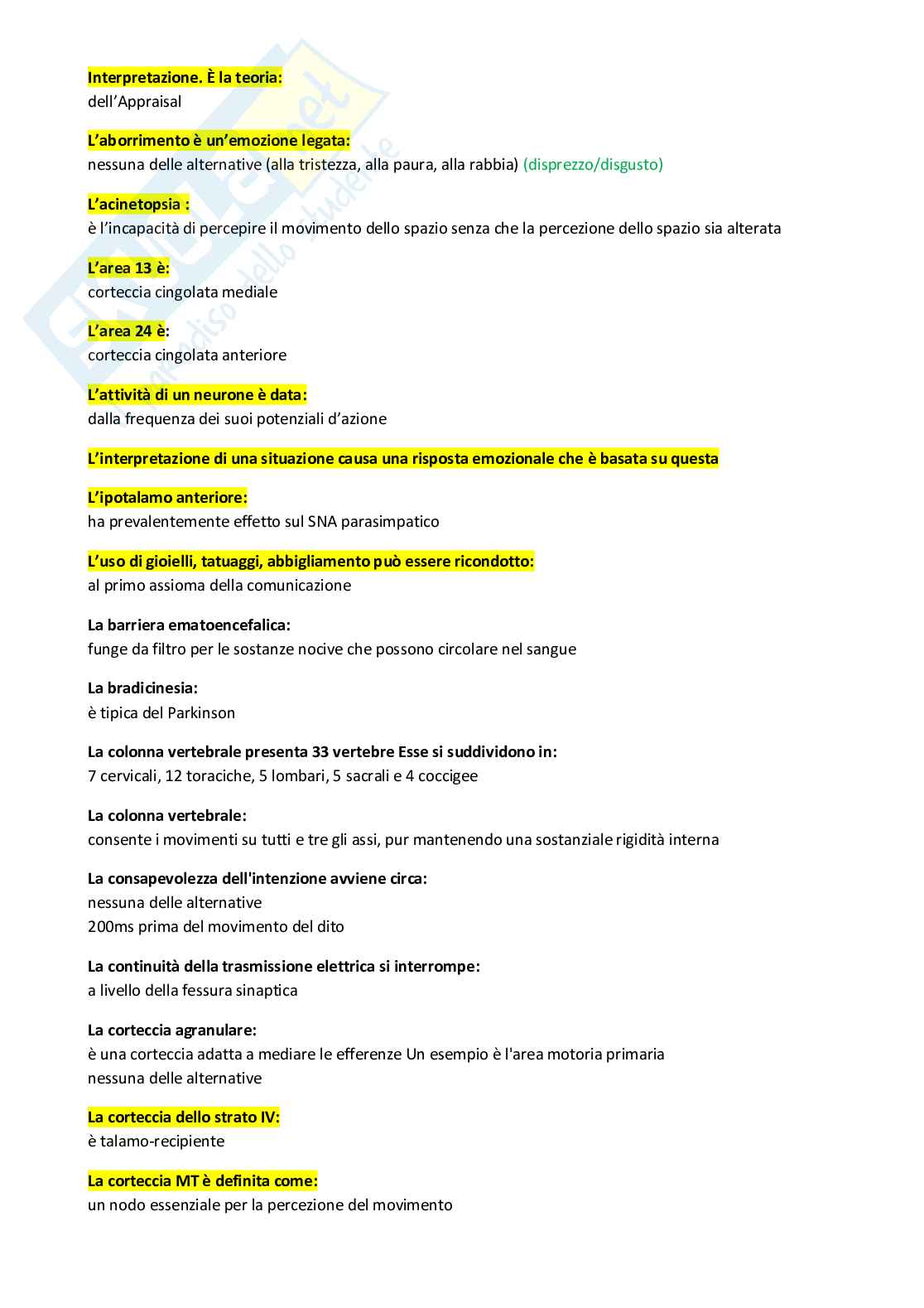 Paniere Psicologia fisiologica, delle emozioni e della comunicazione (2026) - Risposte multiple in ordine A-Z Pag. 11