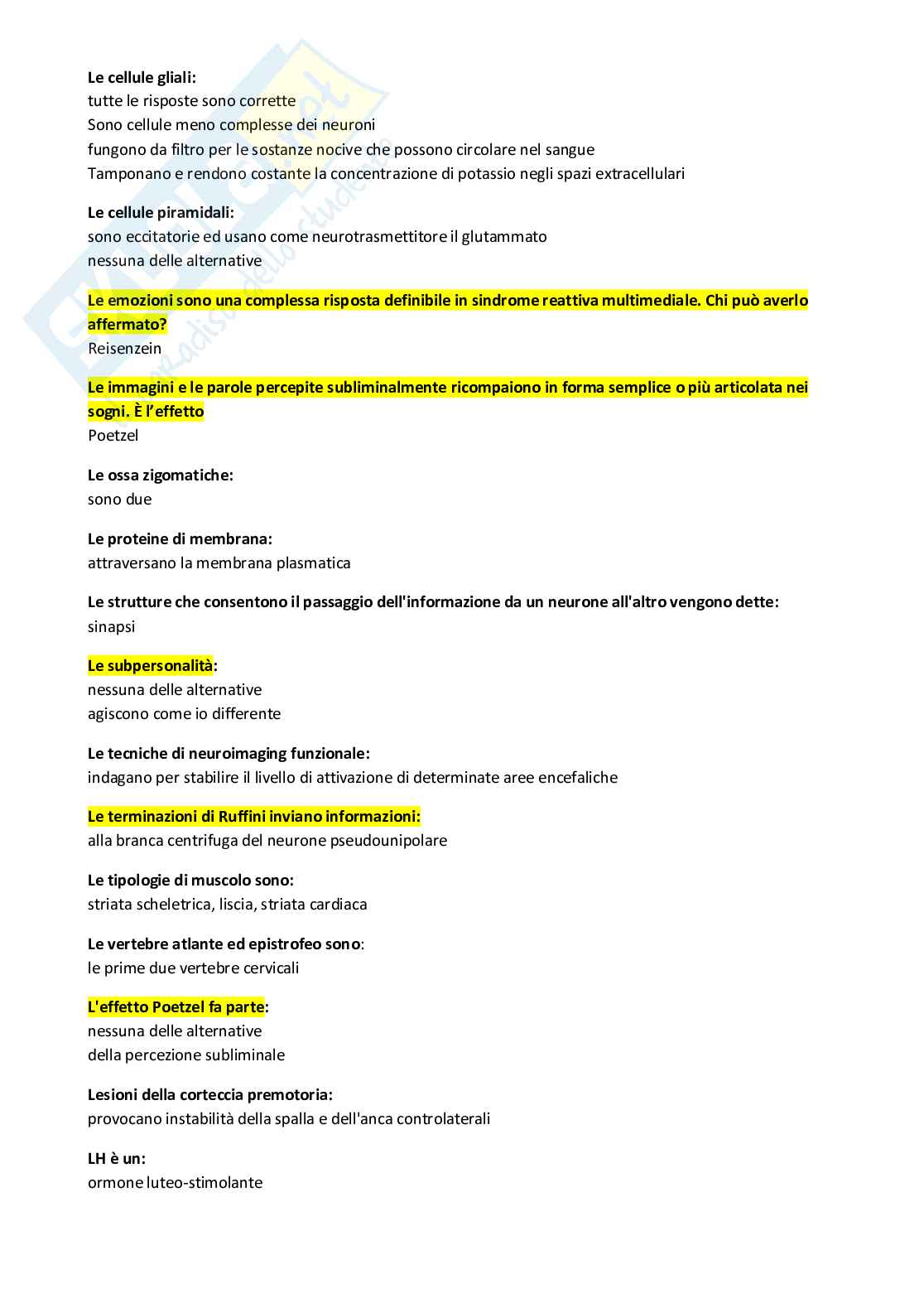 Paniere Psicologia fisiologica, delle emozioni e della comunicazione (2026) - Risposte multiple in ordine A-Z Pag. 16