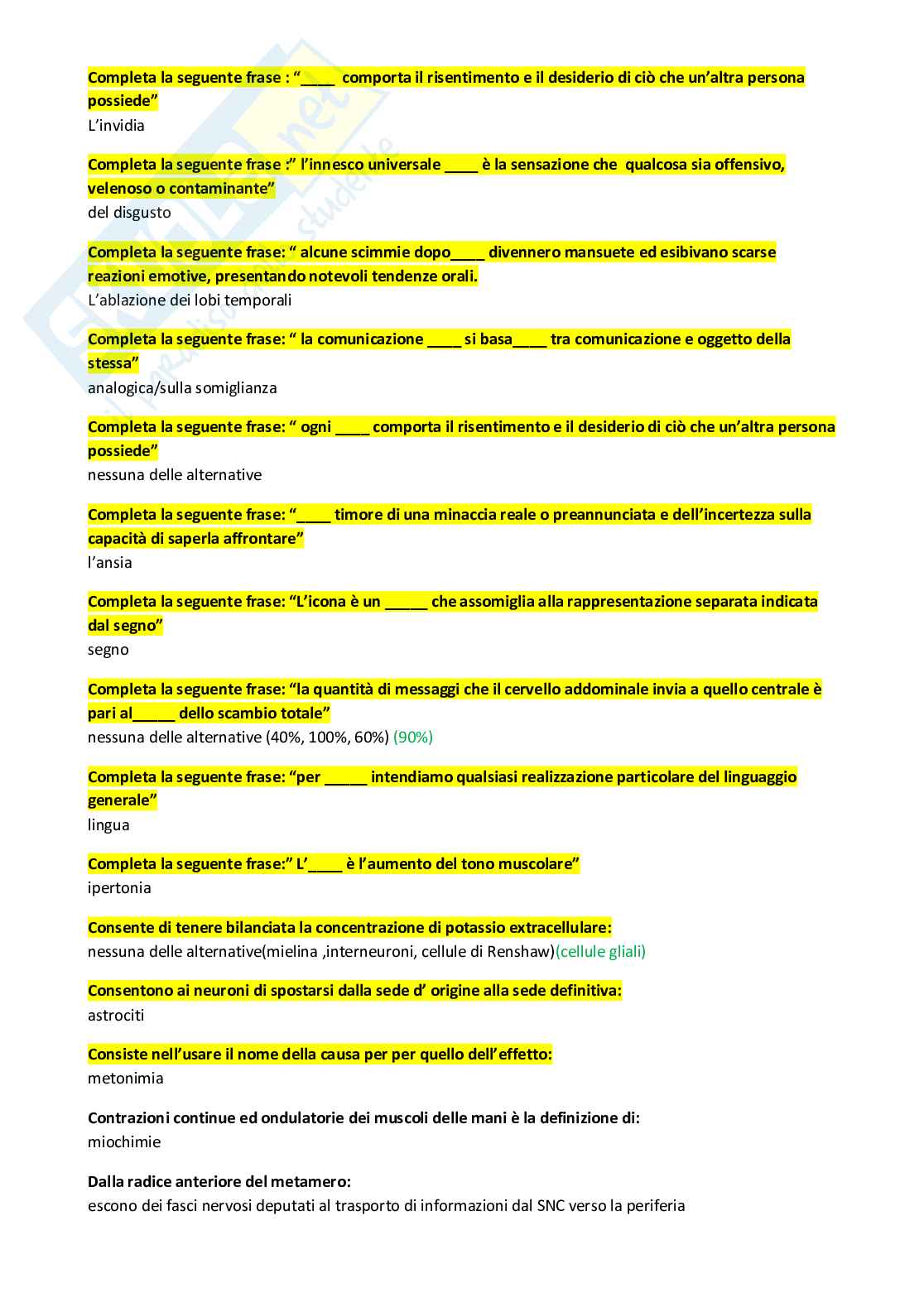 Paniere Psicologia fisiologica, delle emozioni e della comunicazione (2026) - Risposte multiple in ordine A-Z Pag. 2