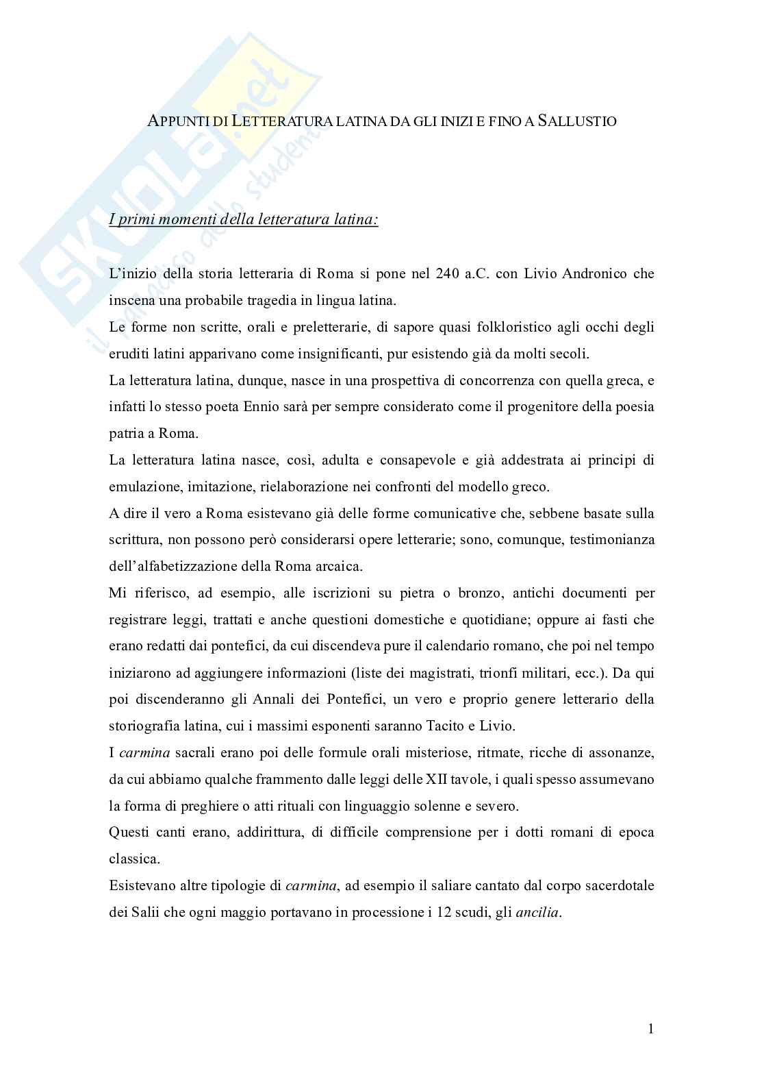 Riassunto esame Lingua e letteratura latina, Prof. Munzi Luigi, libro consigliato Letteratura latina, Conte Pag. 1