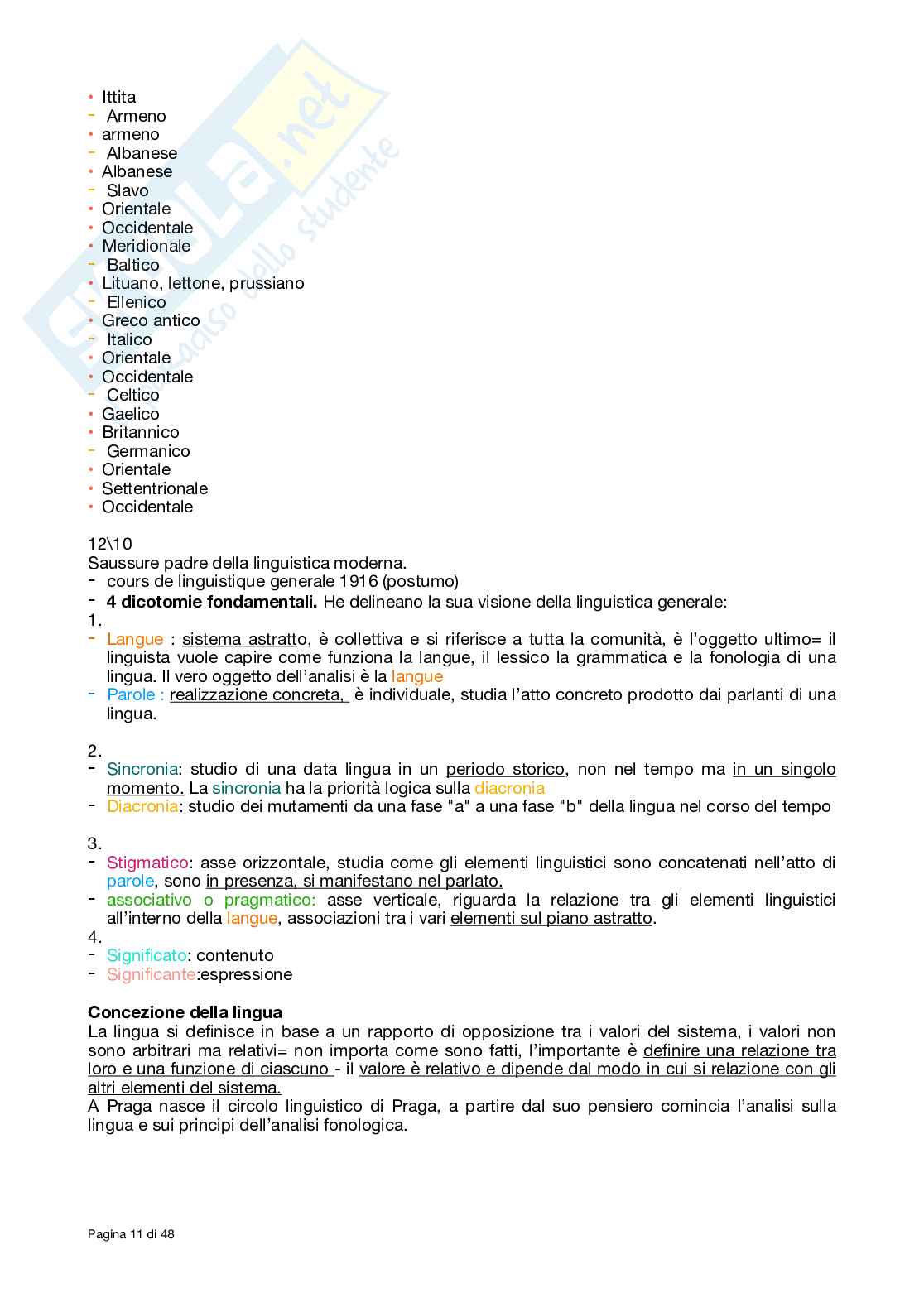 Riassunto esame Glottologia e linguistica generale, Prof. Masini Francesca, libro consigliato Le lingue e il linguaggio , Graffi e Scalise Pag. 11