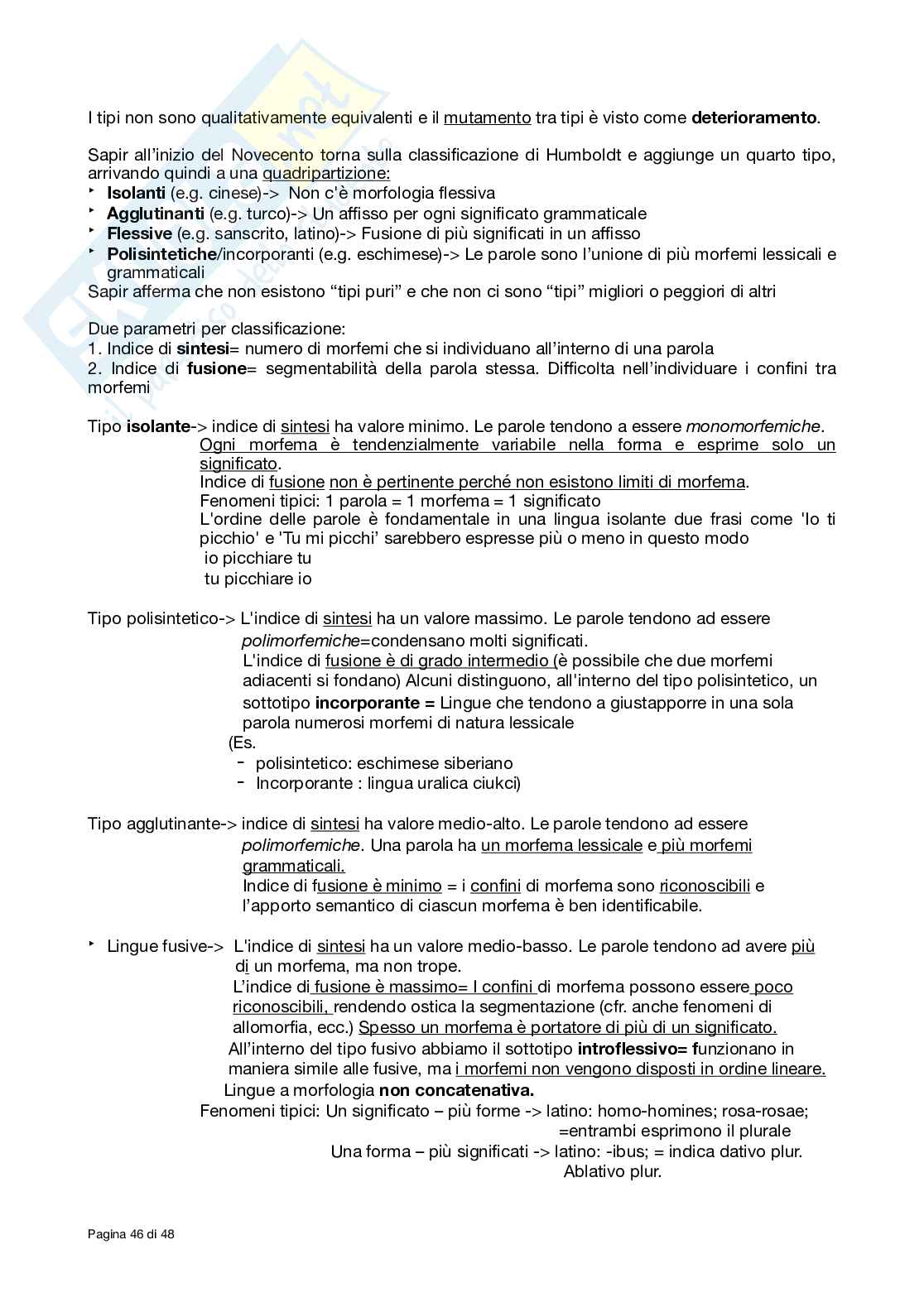 Riassunto esame Glottologia e linguistica generale, Prof. Masini Francesca, libro consigliato Le lingue e il linguaggio , Graffi e Scalise Pag. 46