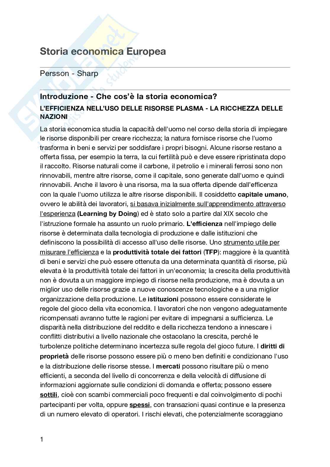 Appunti di Storia economica d’Europa  Pag. 1