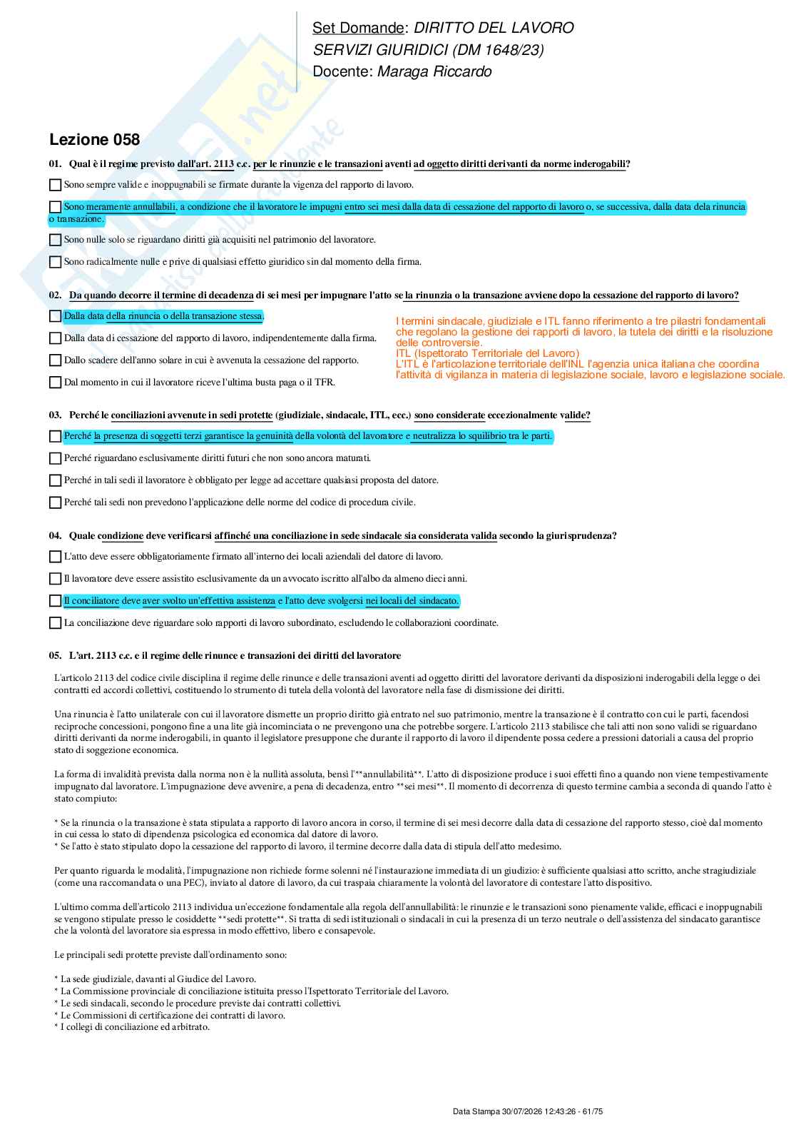 Paniere nuovo (2026) completo di Diritto del lavoro  Pag. 61