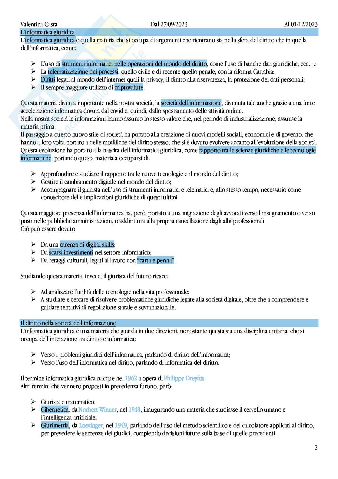 Corso di Informatica giuridica. L’informatica giuridica e le tecnologie dell’informazione Pag. 2