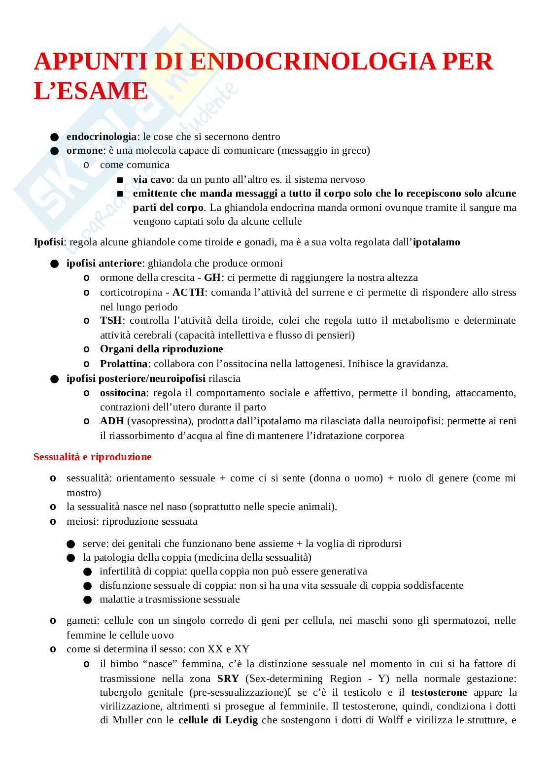 Appunti per l'esame di Endocrinologia  Pag. 1