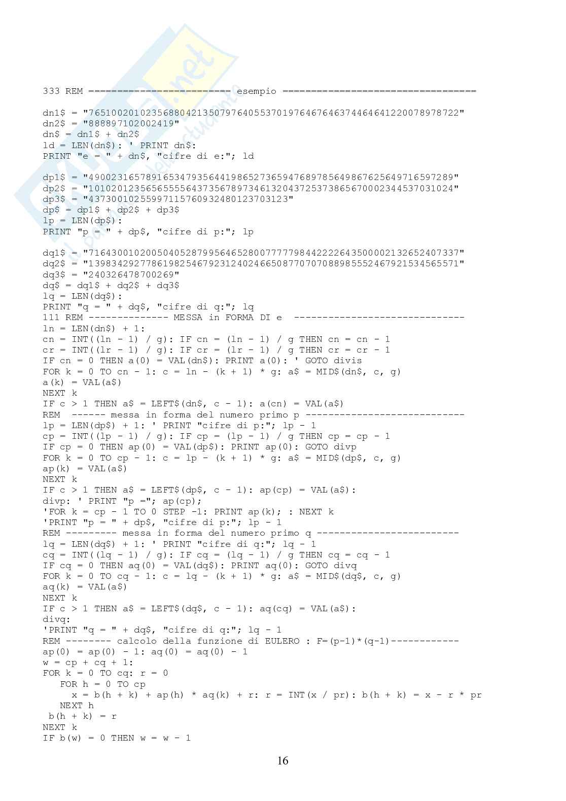 La generazione della chiave privata nell'algoritmo RSA Pag. 16