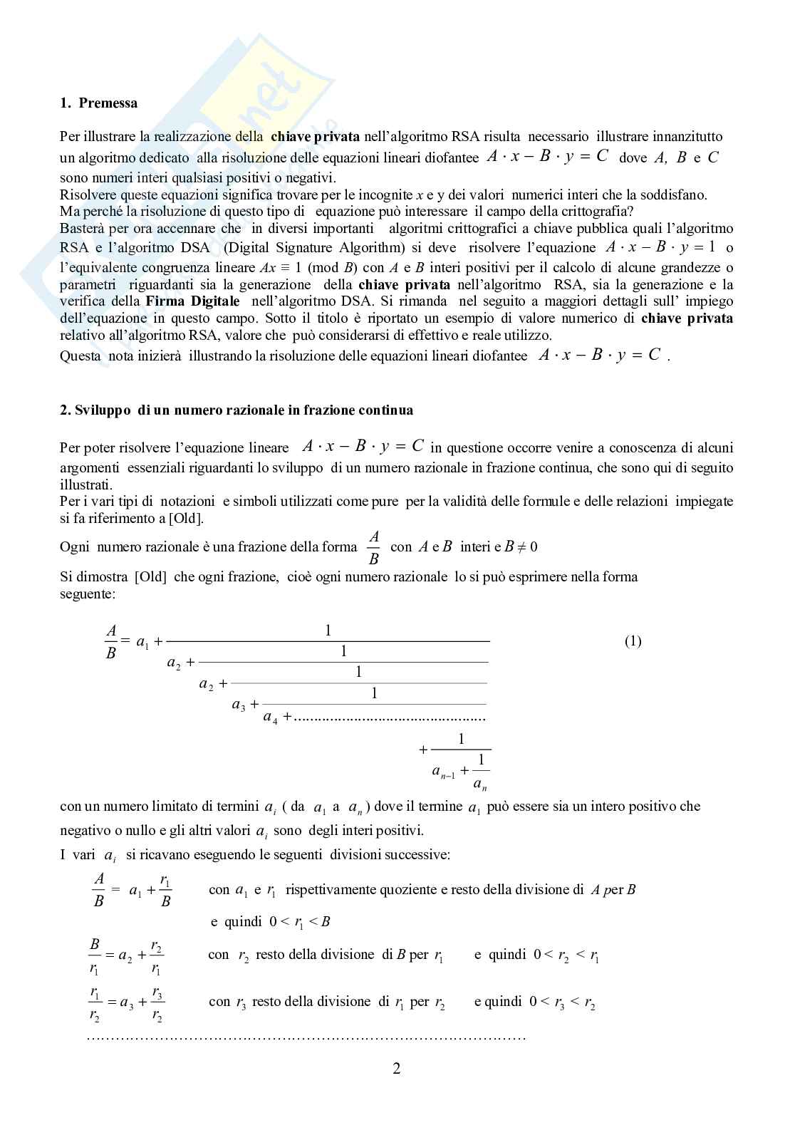 La generazione della chiave privata nell'algoritmo RSA Pag. 2