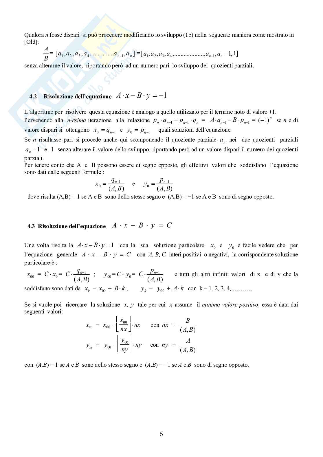 La generazione della chiave privata nell'algoritmo RSA Pag. 6