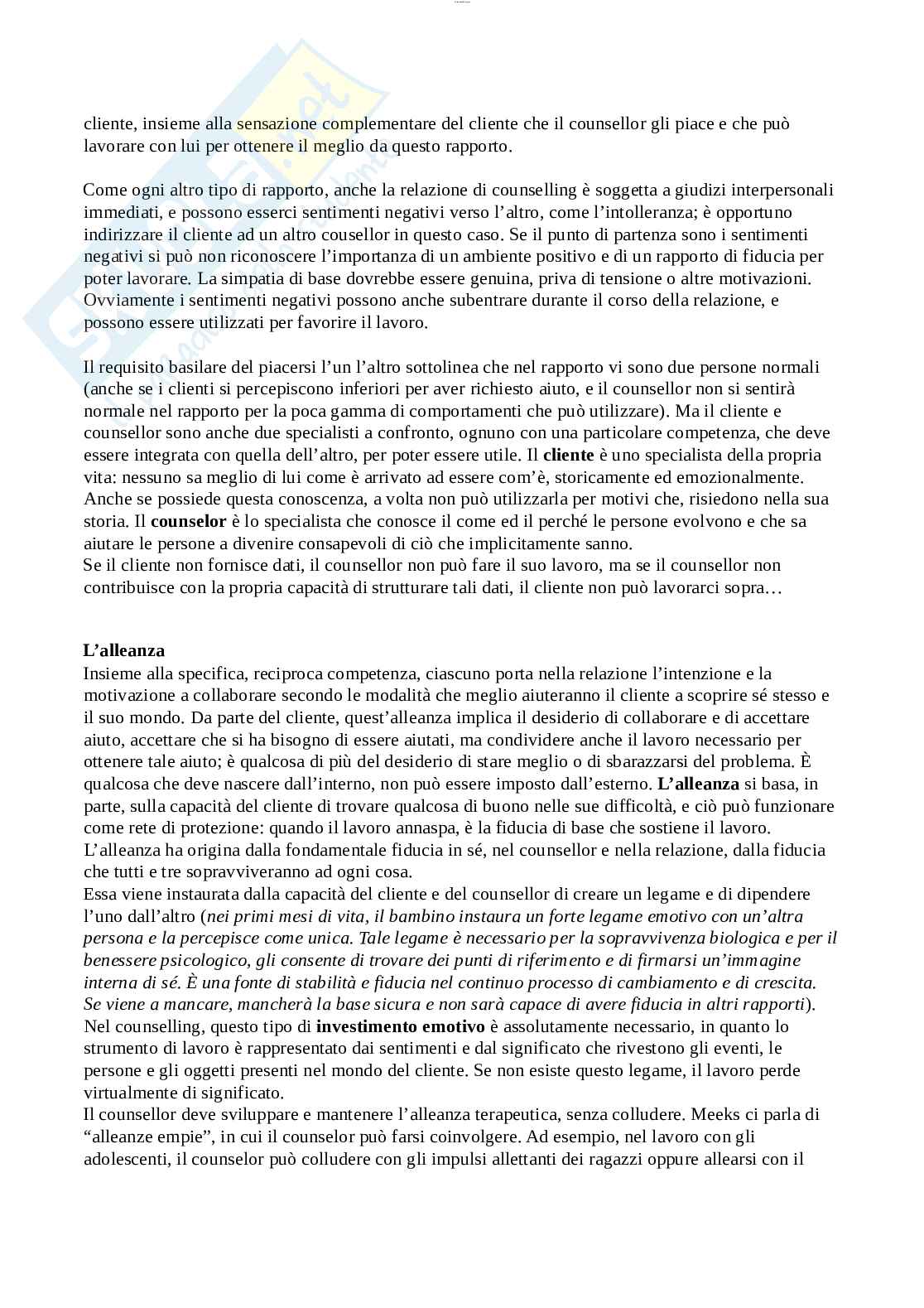 Schema esame di Counselling, prof. Amodeo, libro consigliato Counseling psicodinamico con adolescenti e giovani adulti Pag. 26