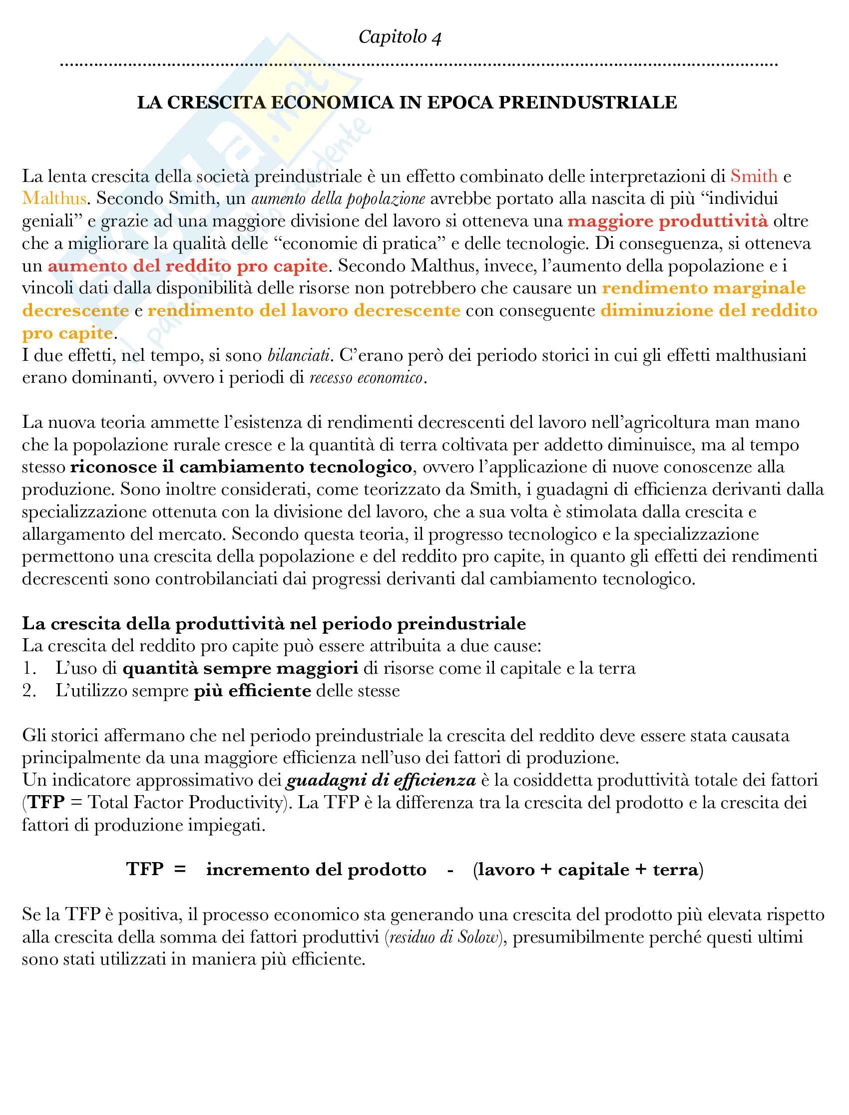 La crescita economica in epoca preindustriale Pag. 1