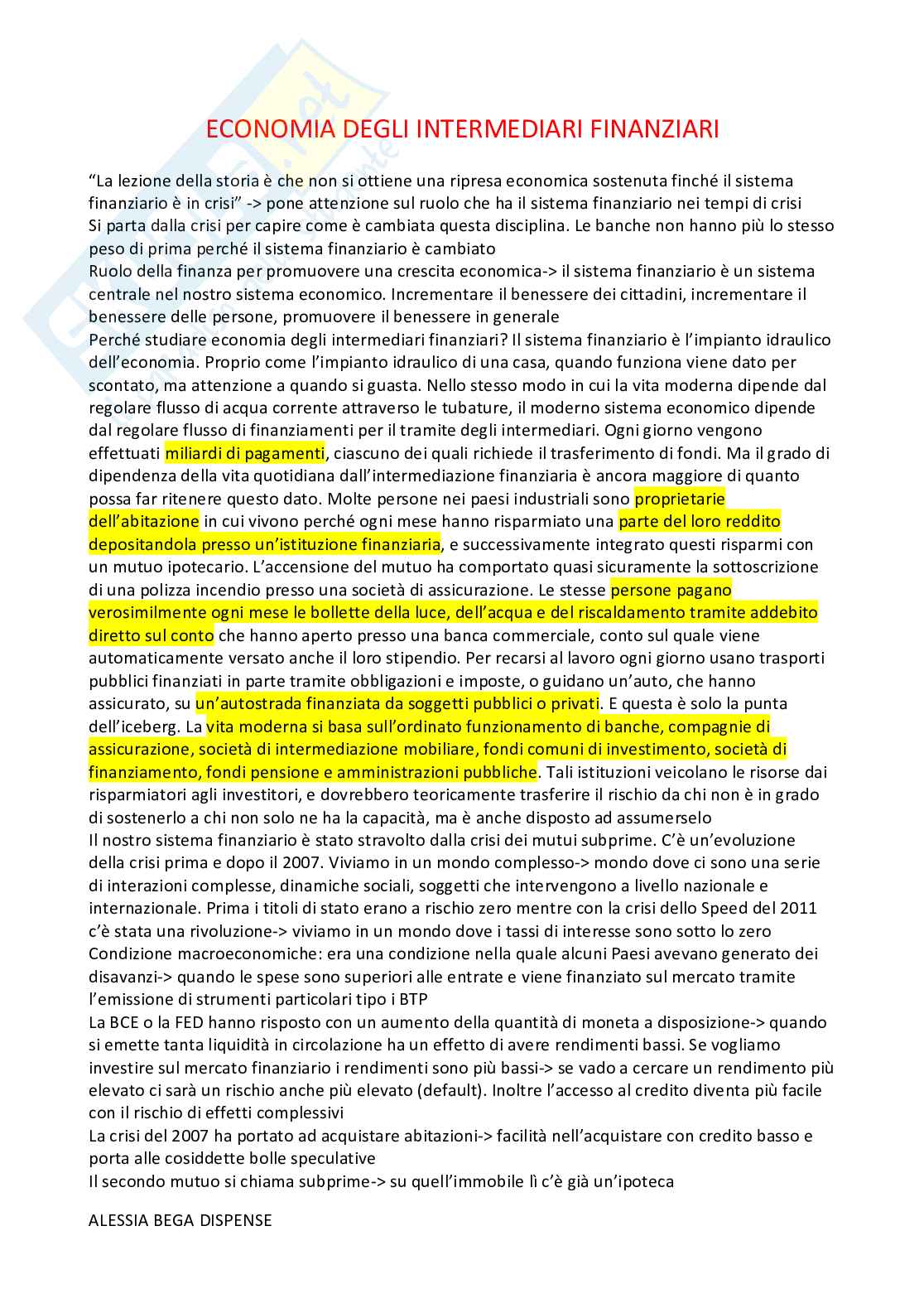 Appunti Economia degli intermediari finanziari Pag. 1