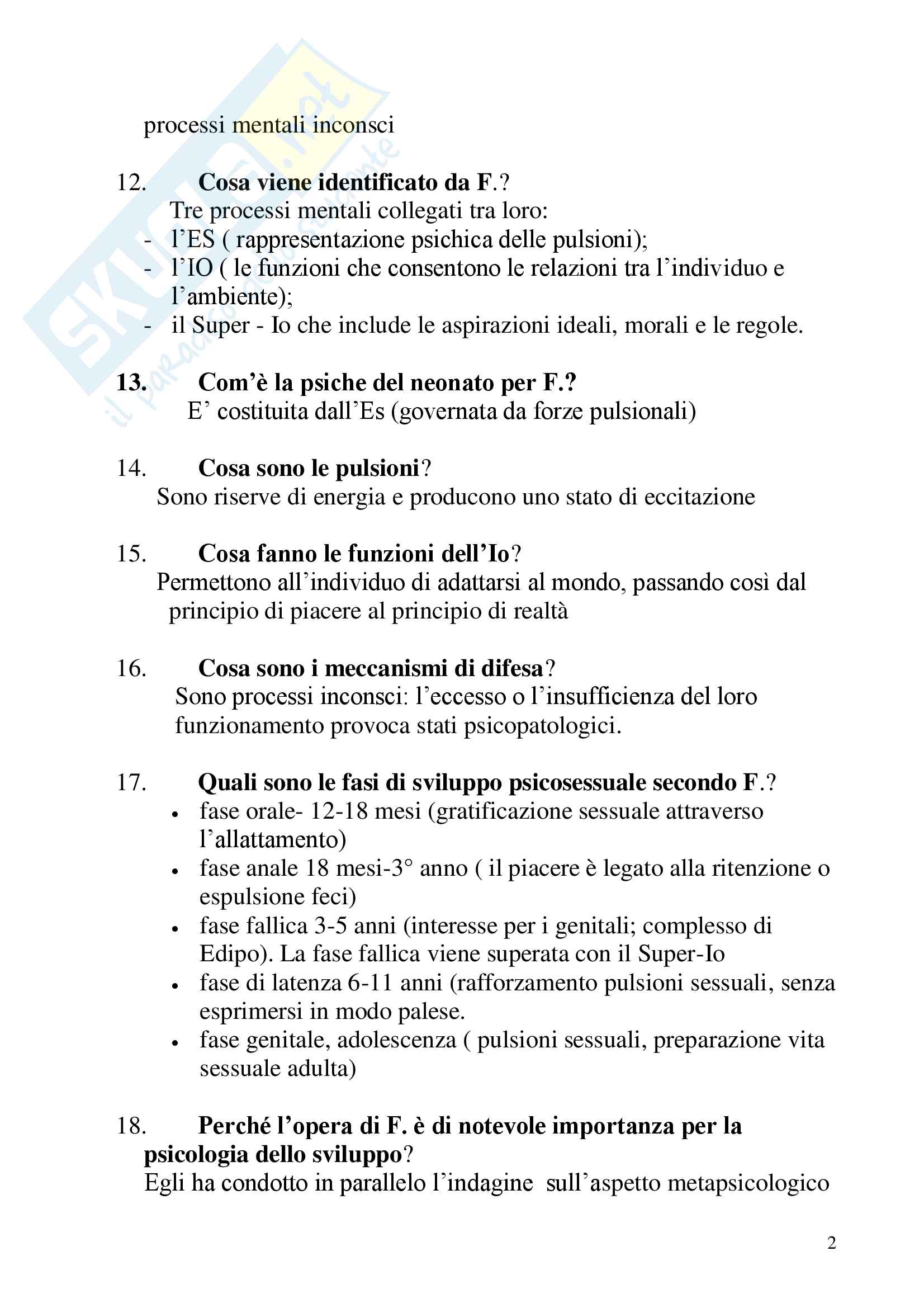 Piaget, Freud, Bowlby, domande e risposte per ripasso studio Pag. 2