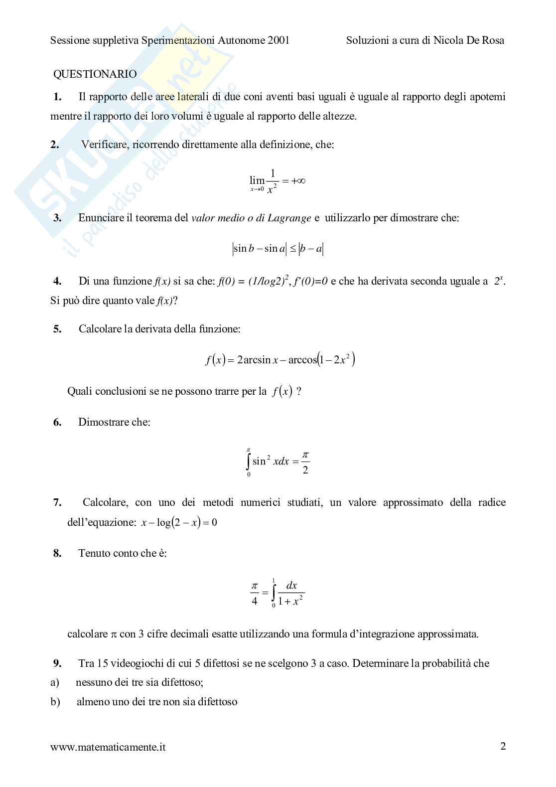 2001 - liceo scientifico -  sperimentazioni autonome - sessione suppletiva Pag. 2