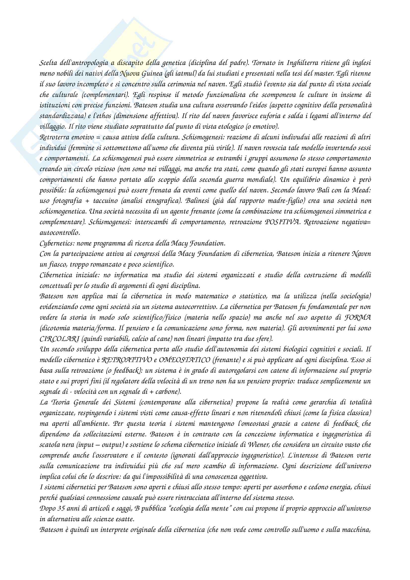 Riassunto esame Sociologia, prof. De Biasi, libro consigliato Questo è un gioco, Bateson Pag. 1