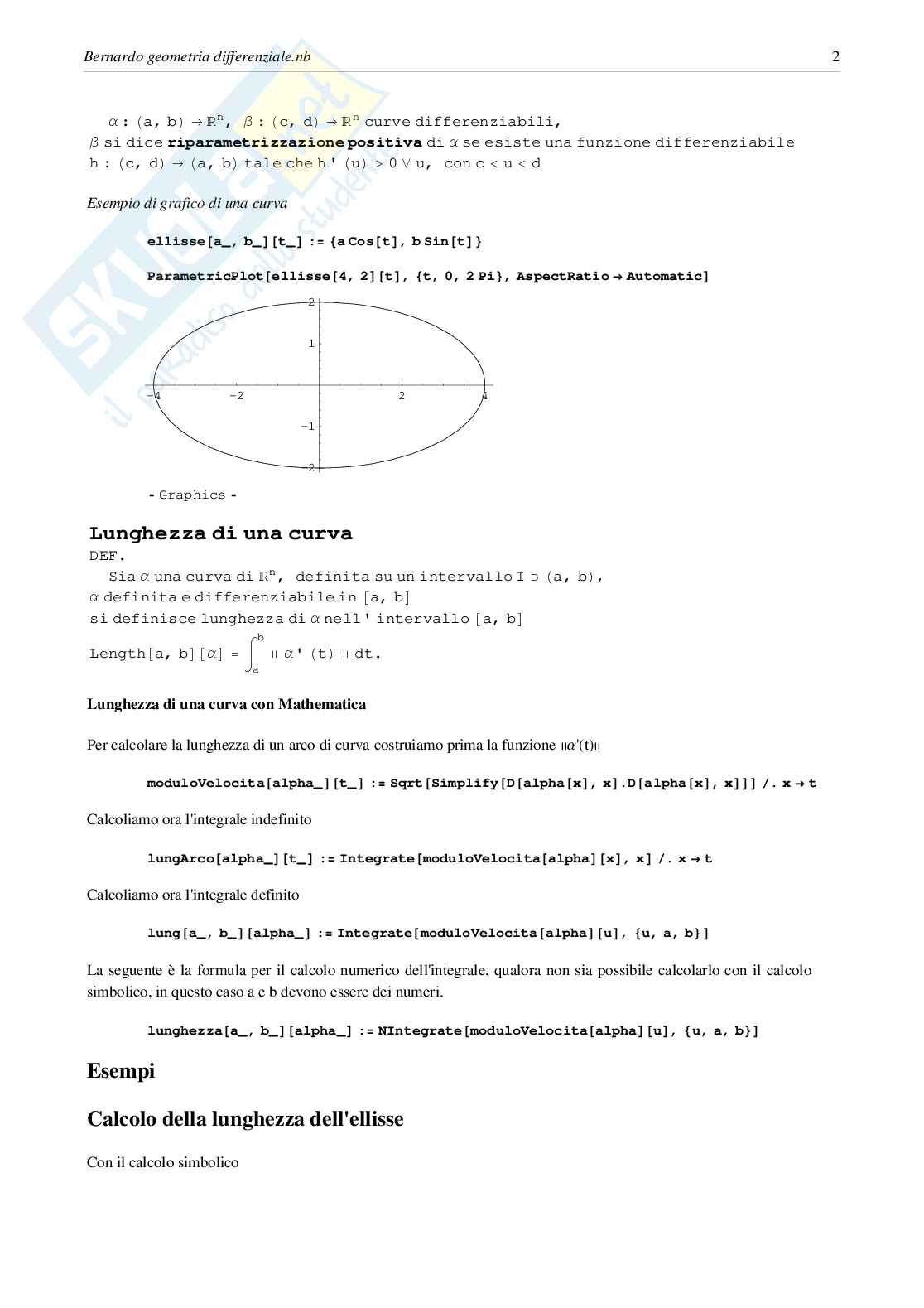 Geometria differenziale delle curve con Mathematica Pag. 2