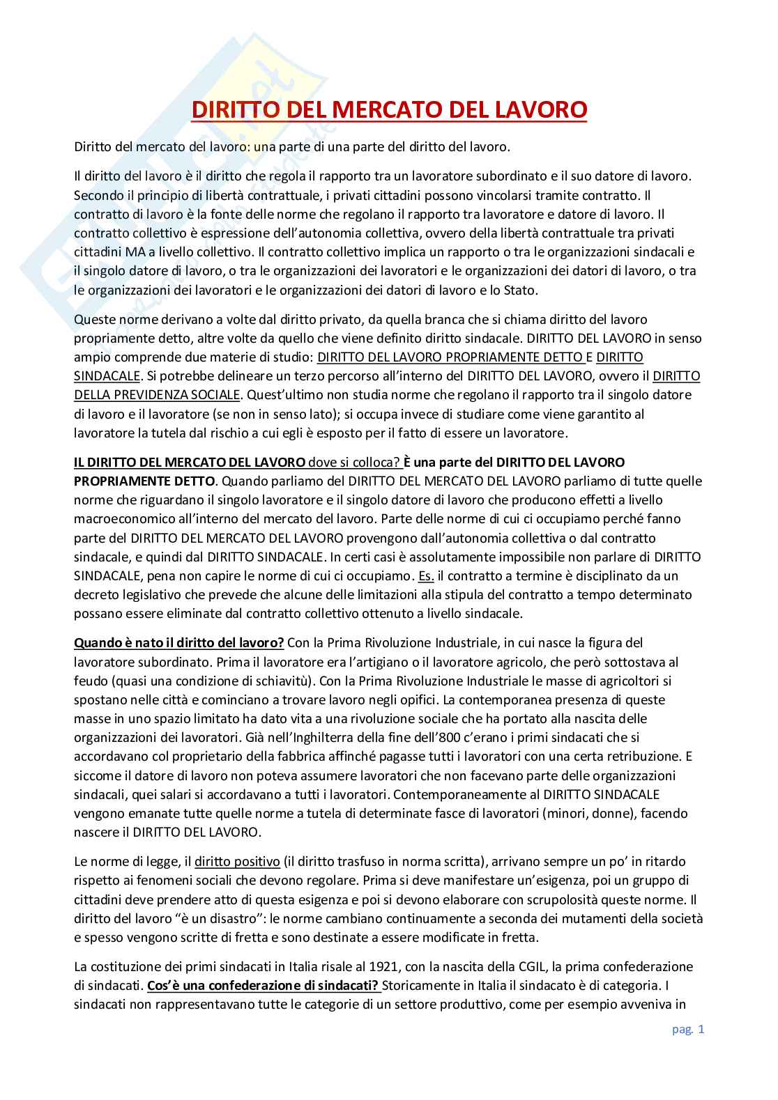 Riassunto esame Diritto del lavoro, Prof. Gentile Riccardo, libro consigliato  Diritto del lavoro, Ghera Gherilli - Garofalo Pag. 1