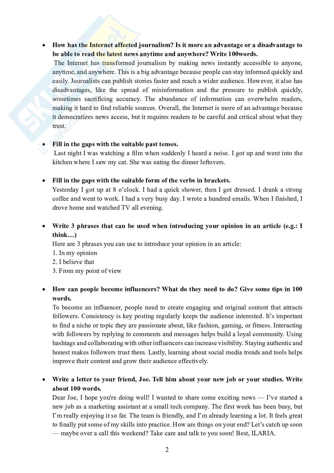 Domande aperte paniere di Lingua inglese, A.A. 2025/2026 Pag. 2