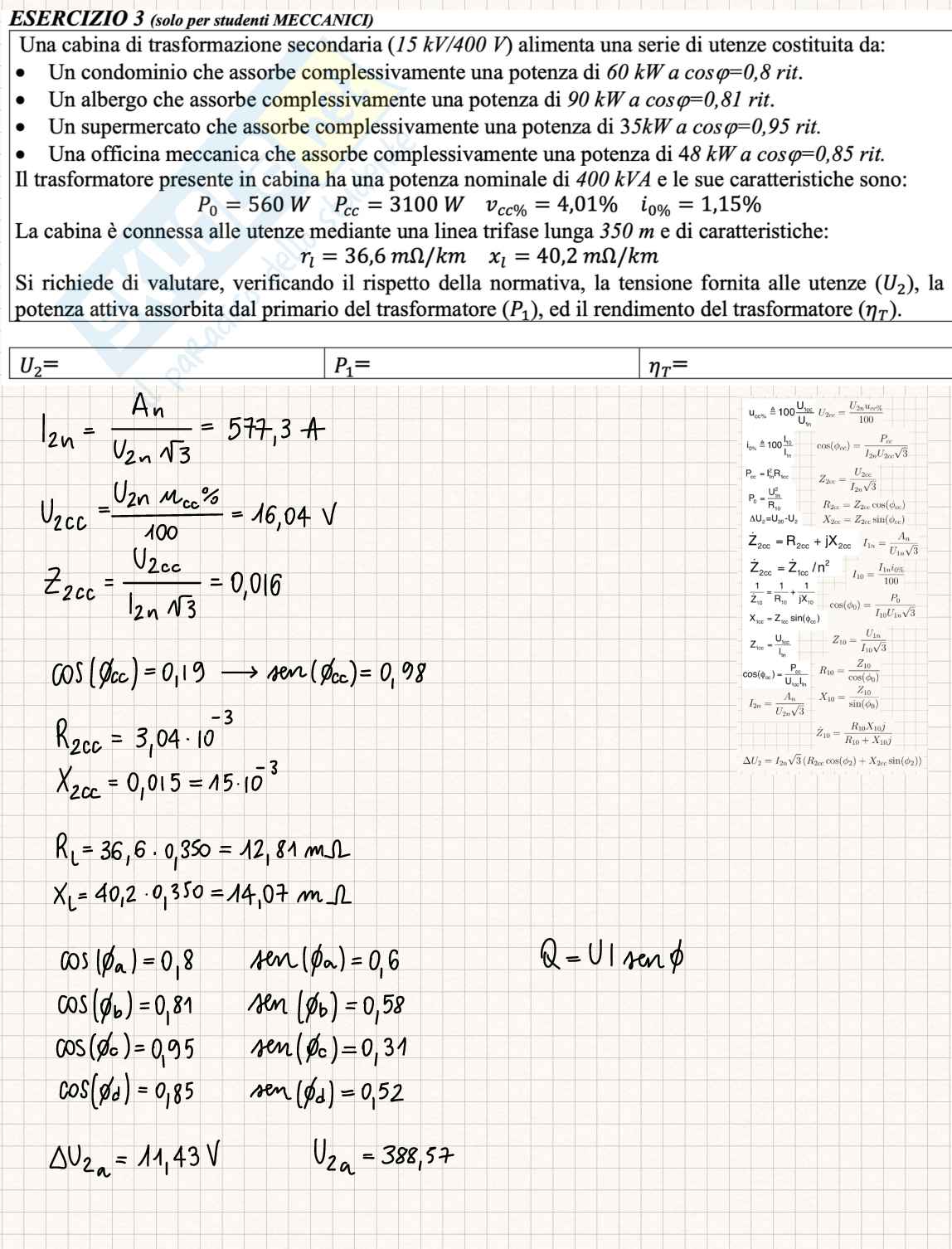 Esercizi di Elettrotecnica sul trasformatore Pag. 6