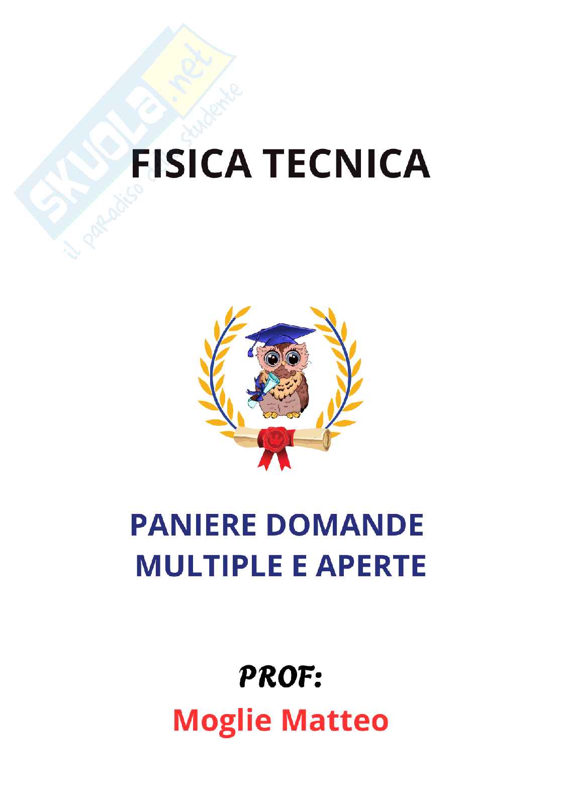 Paniere di Fisica tecnica - Risposte multiple e aperte Pag. 1