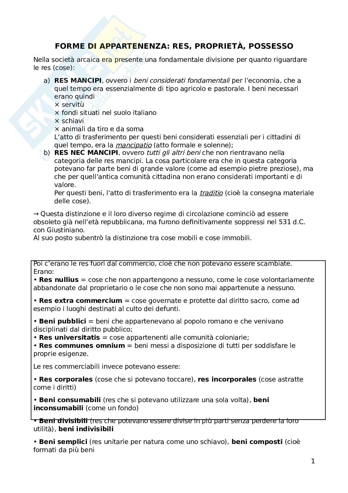Forme di appartenenza, proprietà, possesso diritti reali Pag. 1