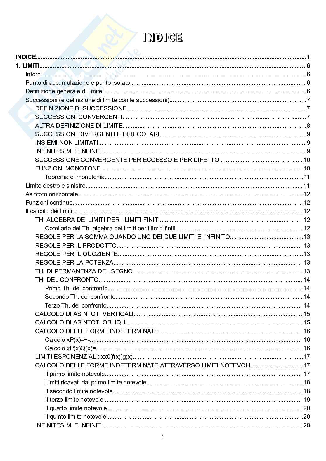 Appunti di Analisi matematica 1 (quello che serve per superare l'esame) Pag. 1