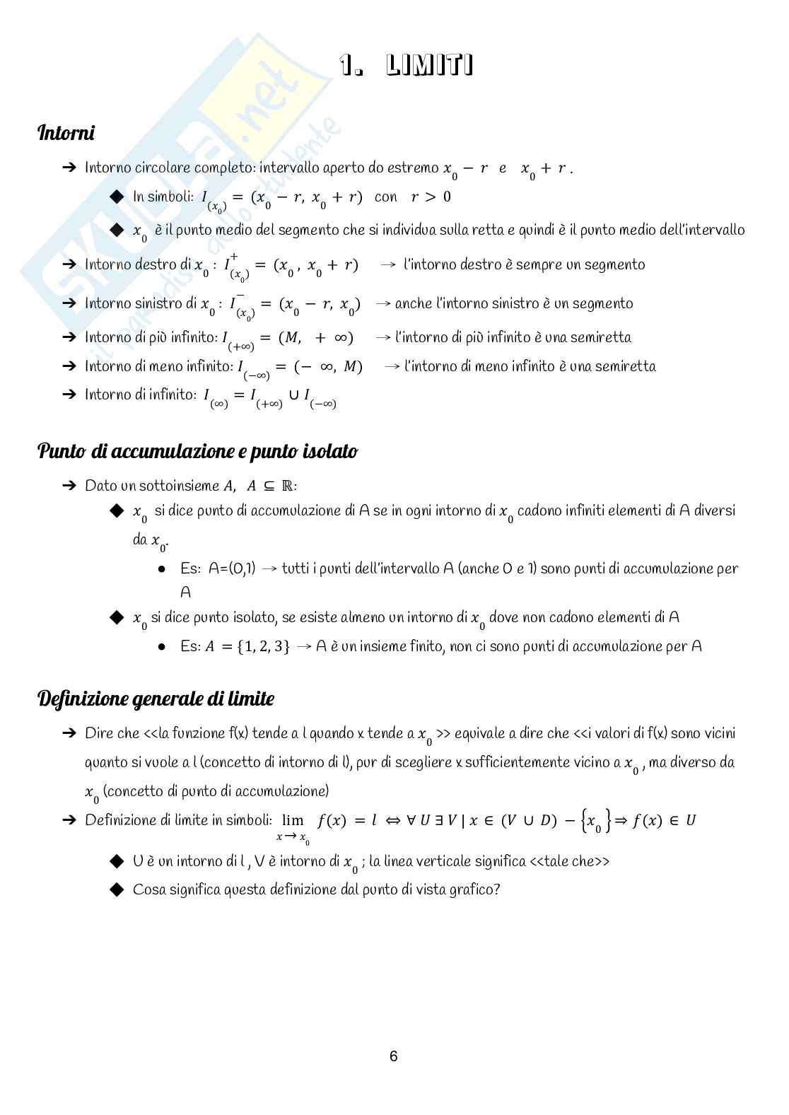 Appunti di Analisi matematica 1 (quello che serve per superare l'esame) Pag. 6