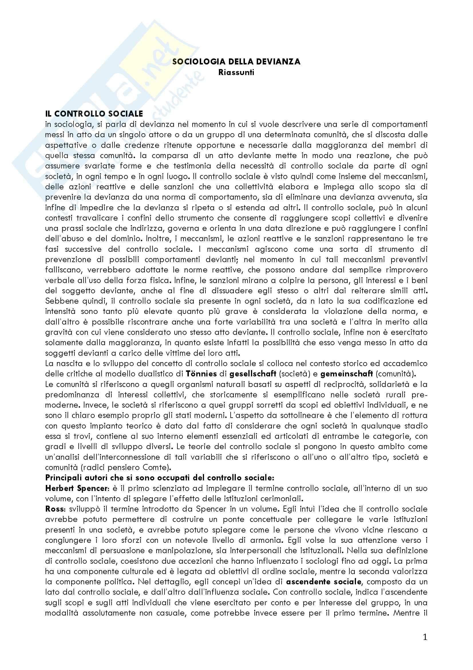 Riassunto esame Sociologia delle devianza, prof. Prina, libri consigliati Il consumo di droghe, Scarscelli e La devianza come sociologia, Cipolla Pag. 1